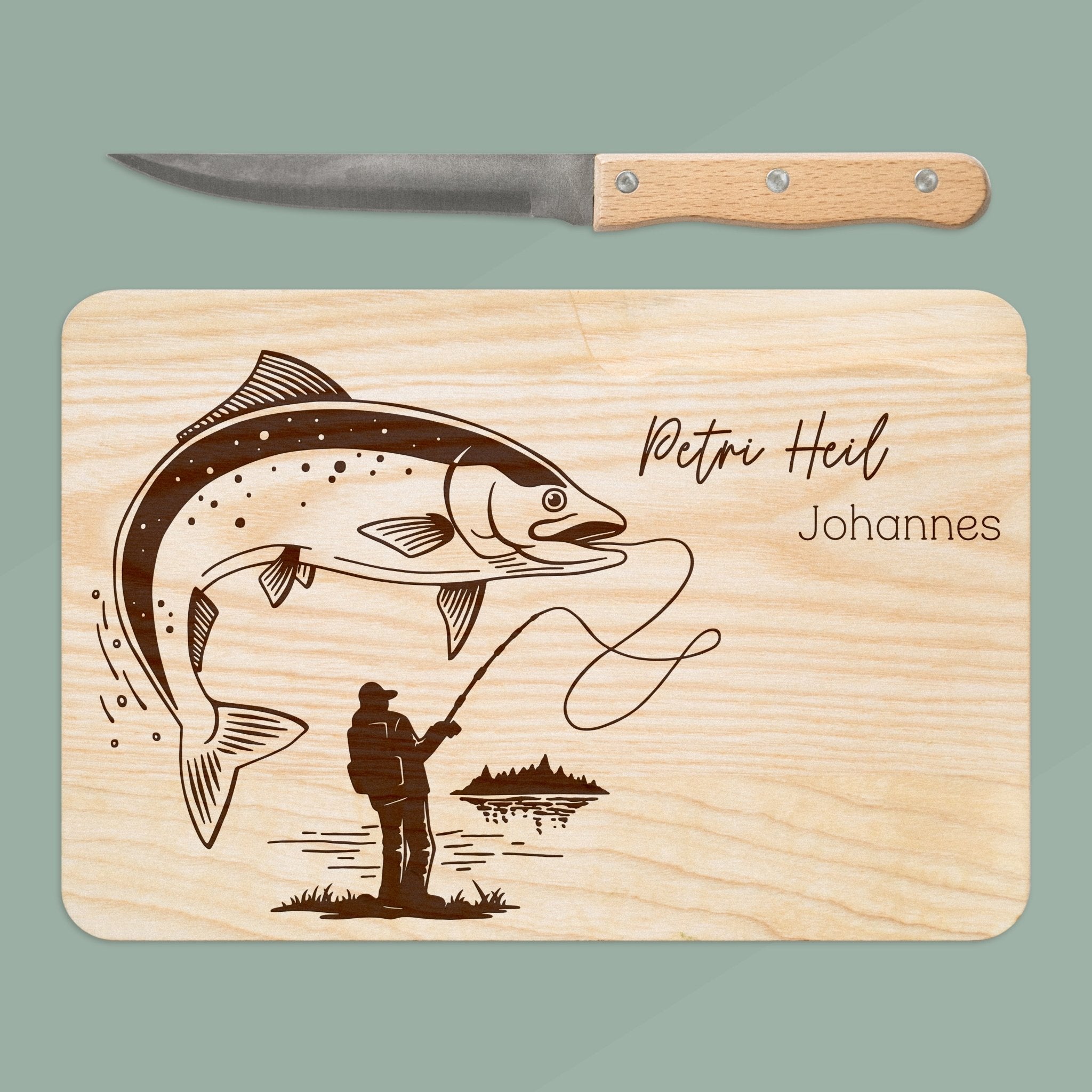 Brotzeitbrett mit Messer - Angler Motiv - Abenteuernah
