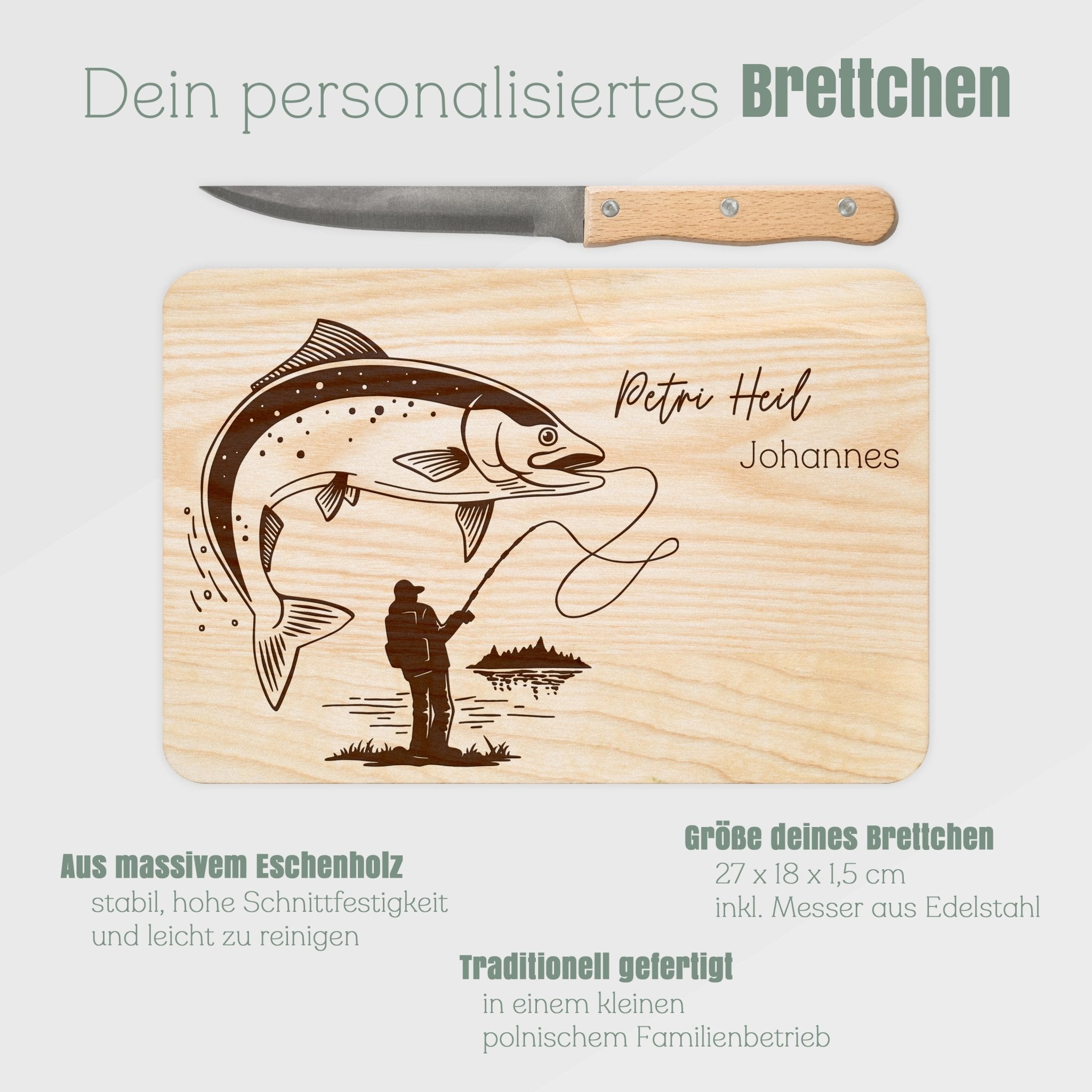 Brotzeitbrett mit Messer - Angler Motiv - Abenteuernah