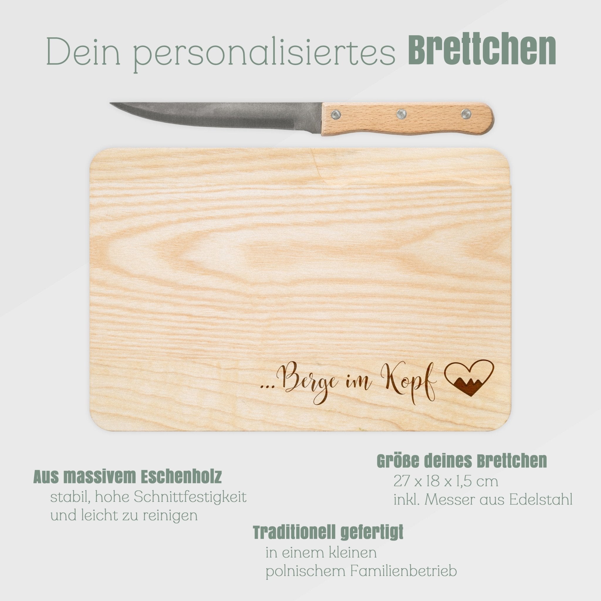Brotzeitbrett mit Messer - Berge im Kopf - Abenteuernah