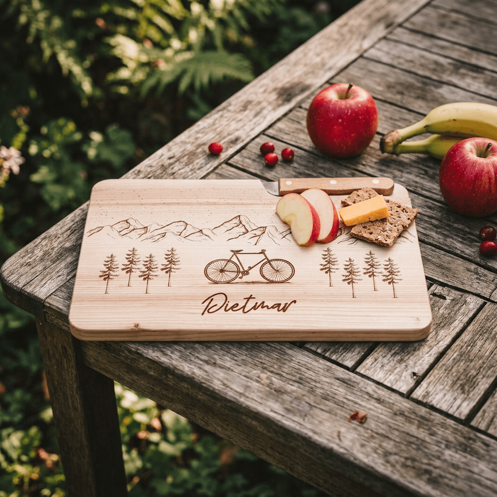Brotzeitbrett mit Messer - Fahrrad Berge - Abenteuernah
