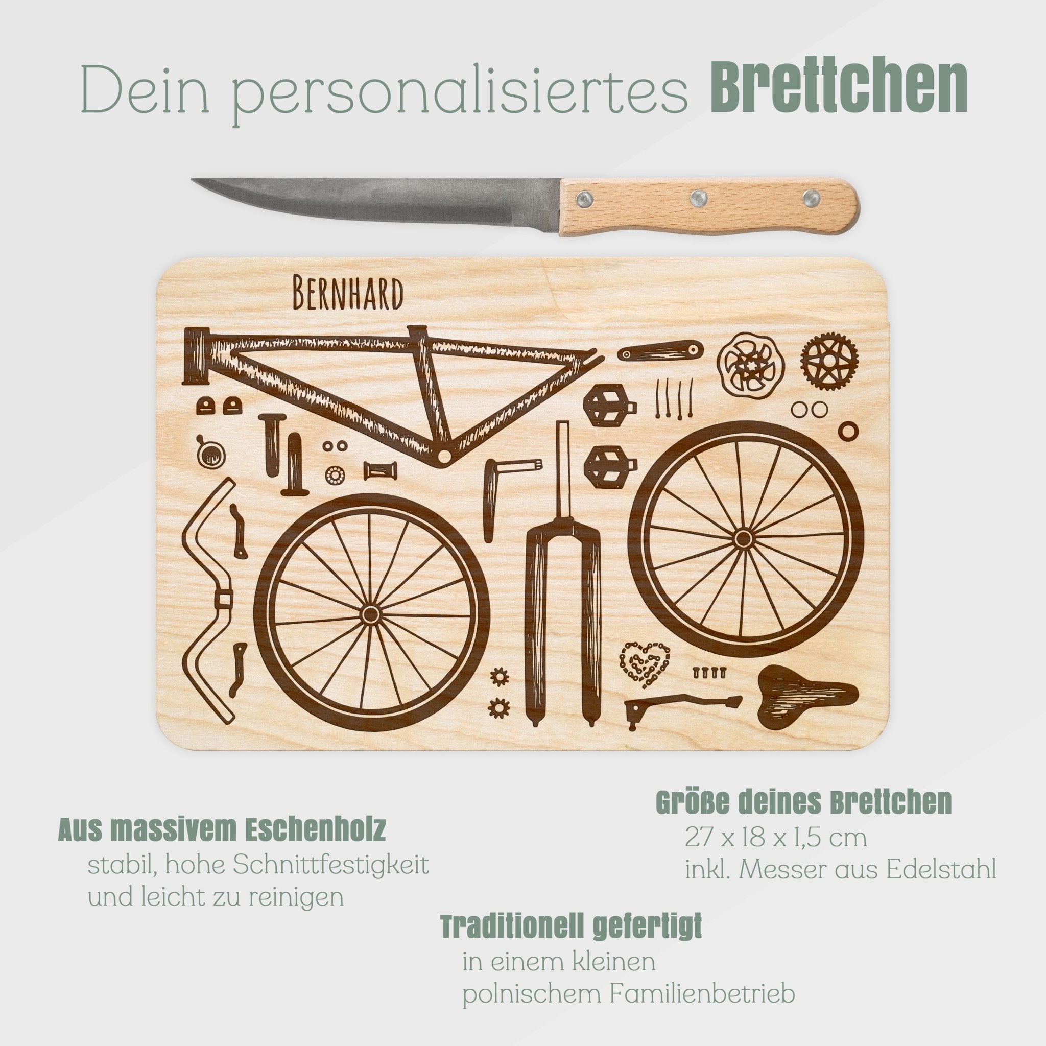 Brotzeitbrett mit Messer - Fahrradteile - Abenteuernah