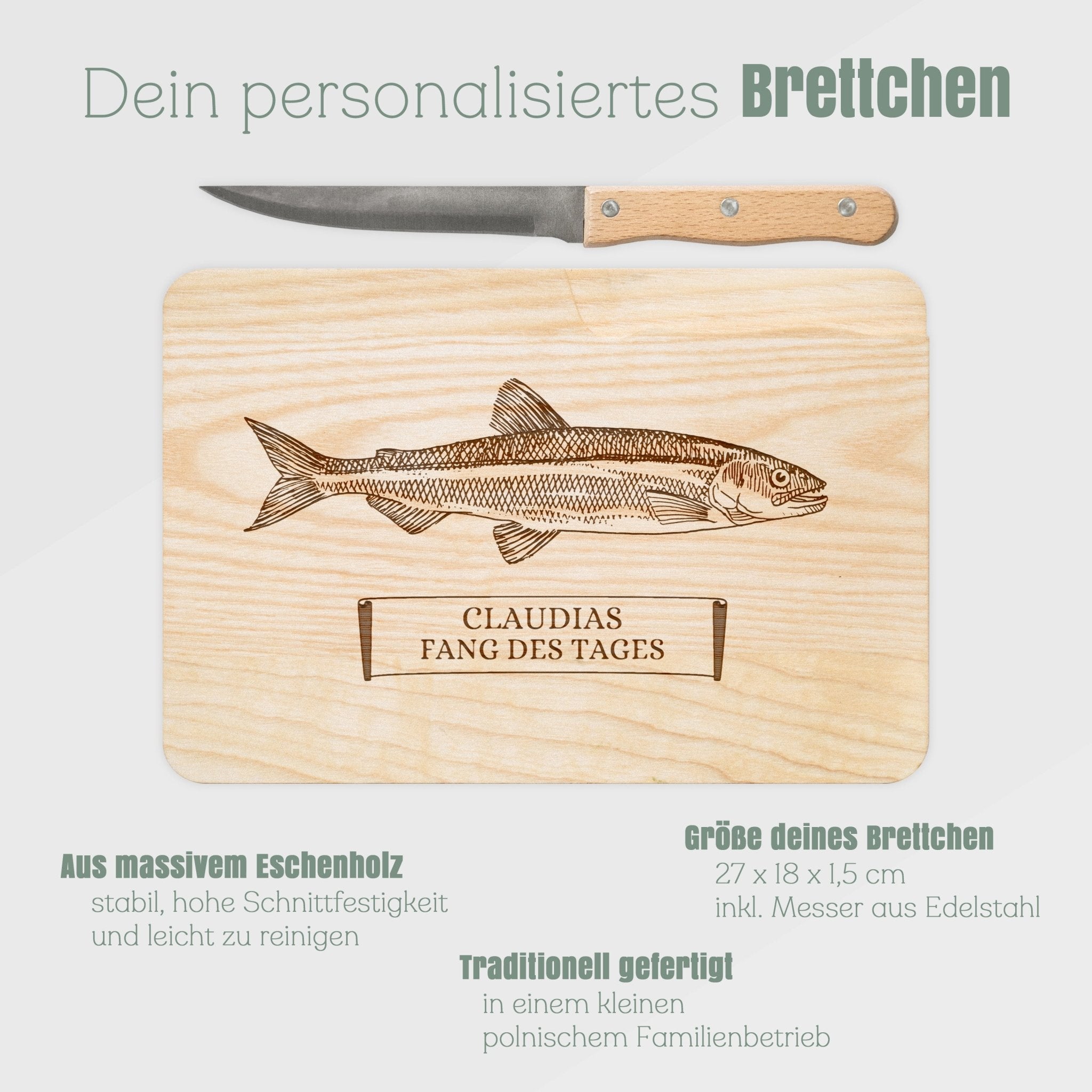 Brotzeitbrett mit Messer - Fang des Tages - Abenteuernah