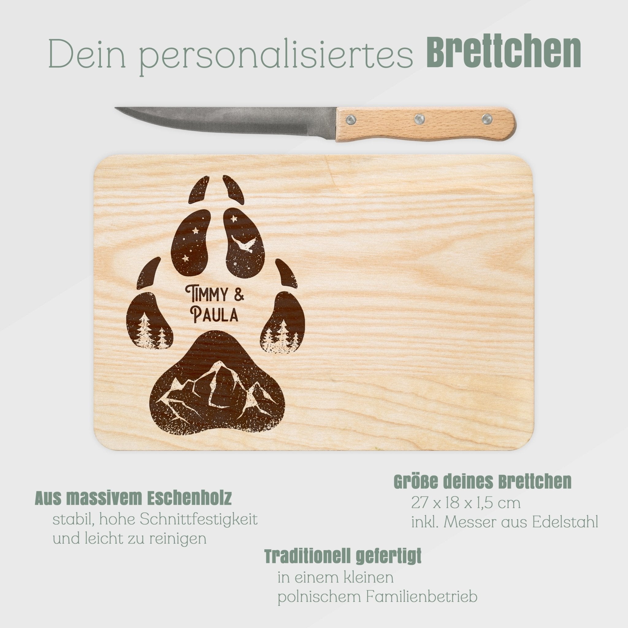 Brotzeitbrett mit Messer - Hundepfote - Abenteuernah