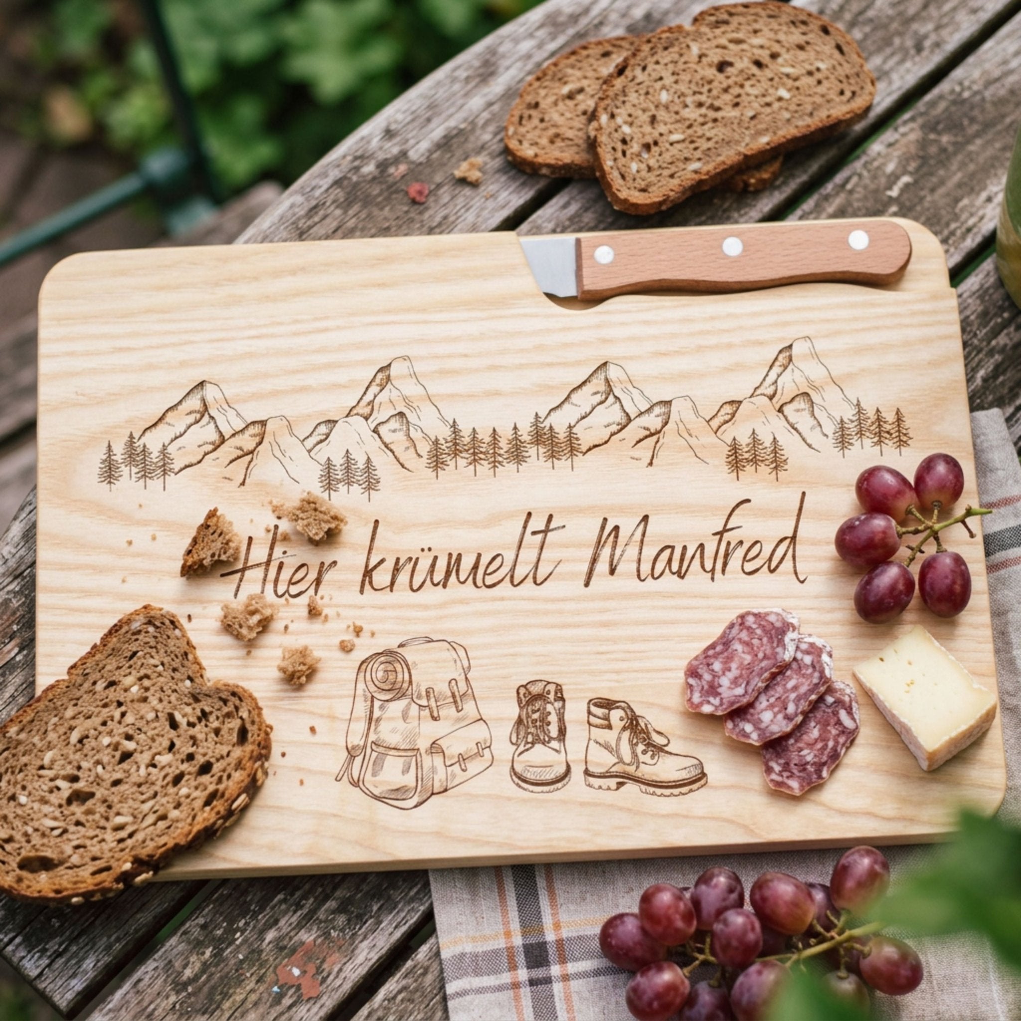 Brotzeitbrett mit Messer - Wanderausrüstung Berge - Abenteuernah