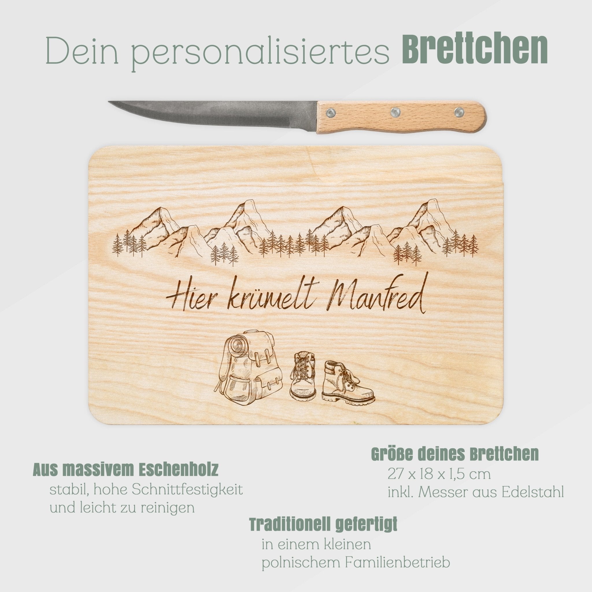 Brotzeitbrett mit Messer - Wanderausrüstung Berge - Abenteuernah