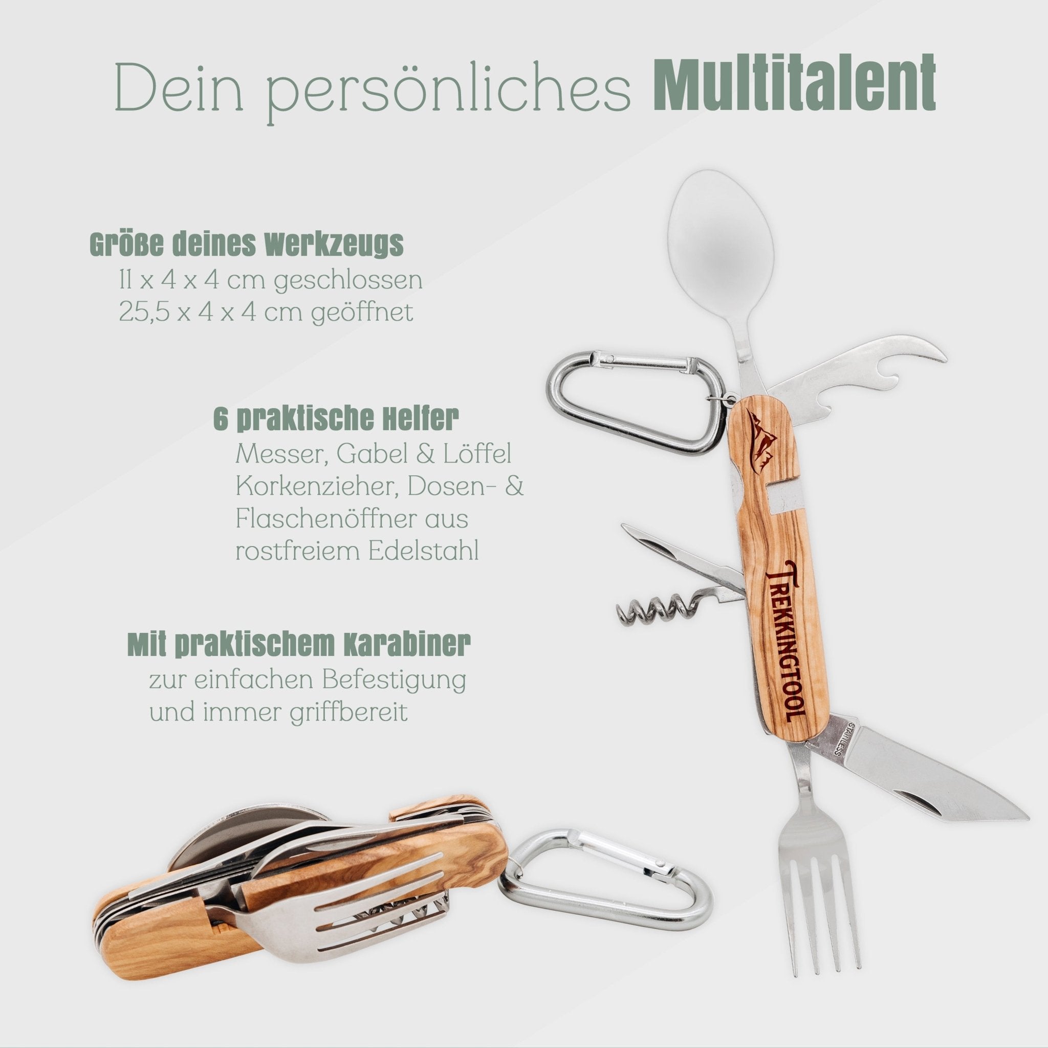 Campingbesteck mit Karabiner - Wunschname - Abenteuernah