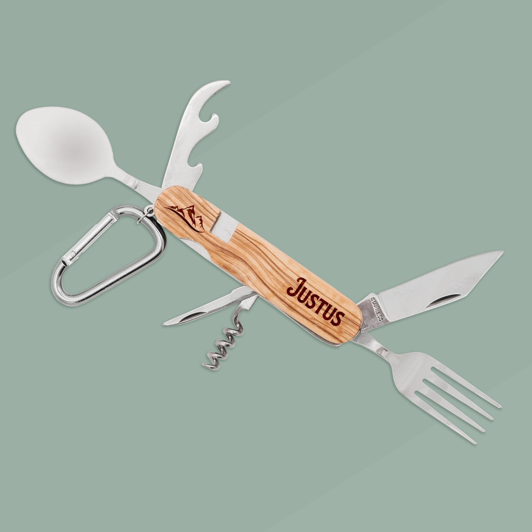 Campingbesteck mit Karabiner - Wunschname - Abenteuernah