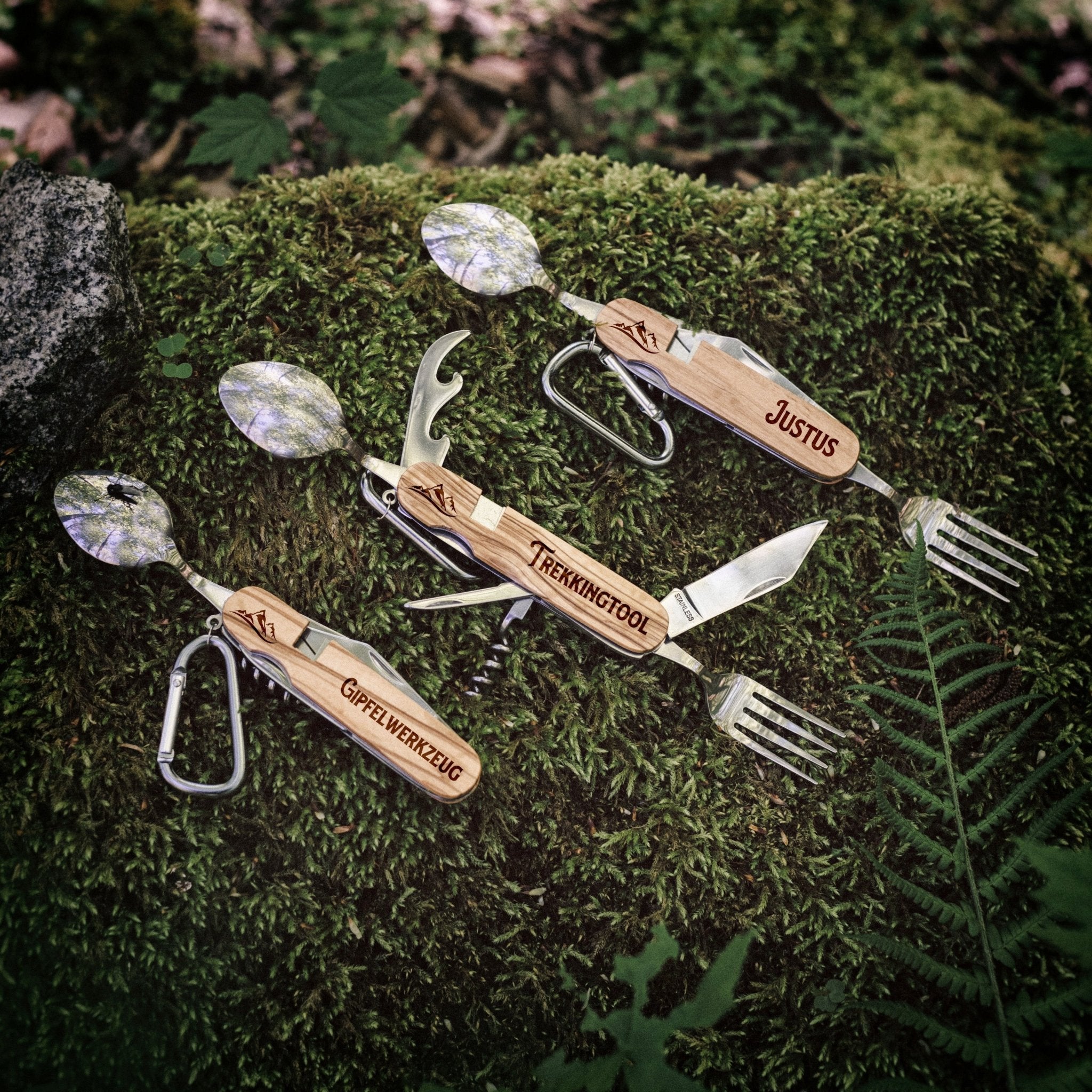 Campingbesteck mit Karabiner - Wunschname - Abenteuernah