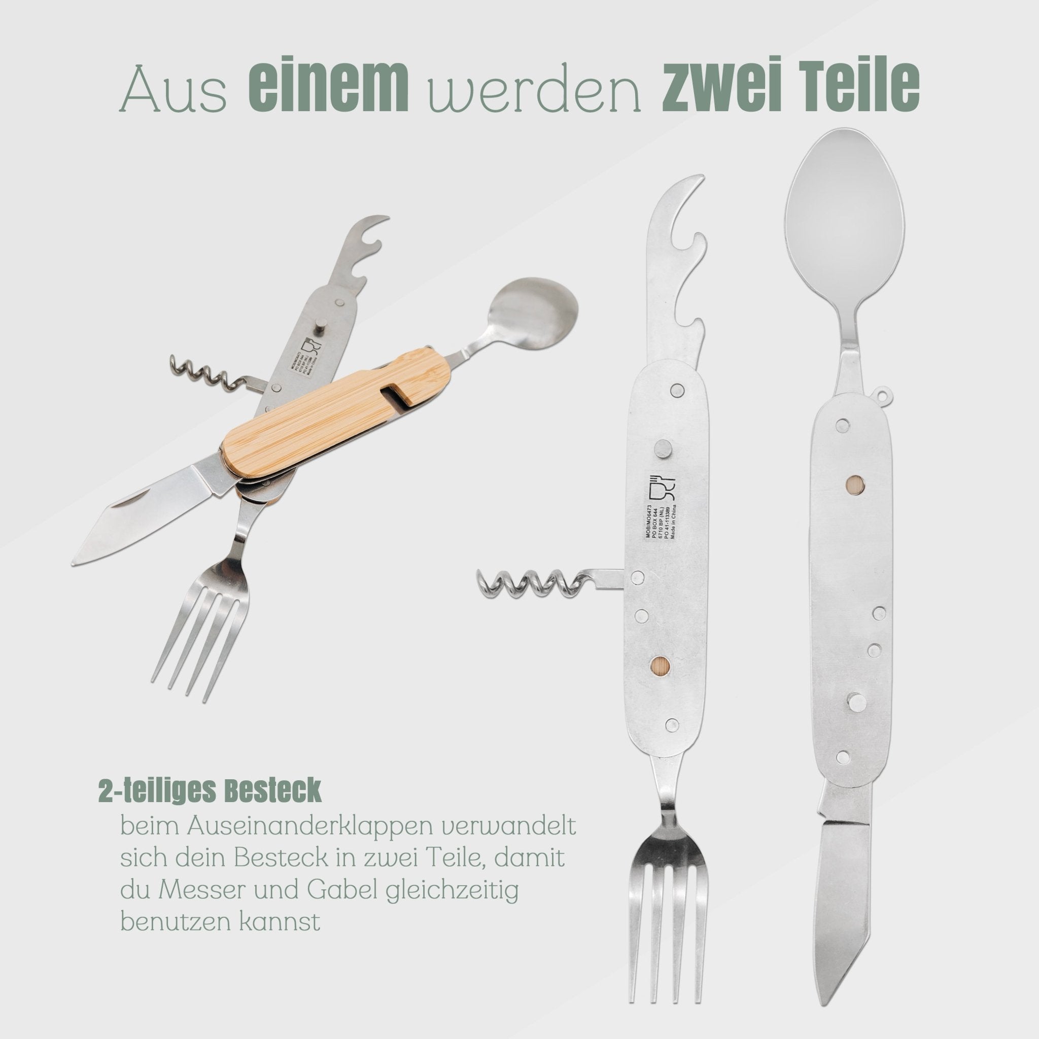 Campingbesteck mit Karabiner - Wunschname - Abenteuernah