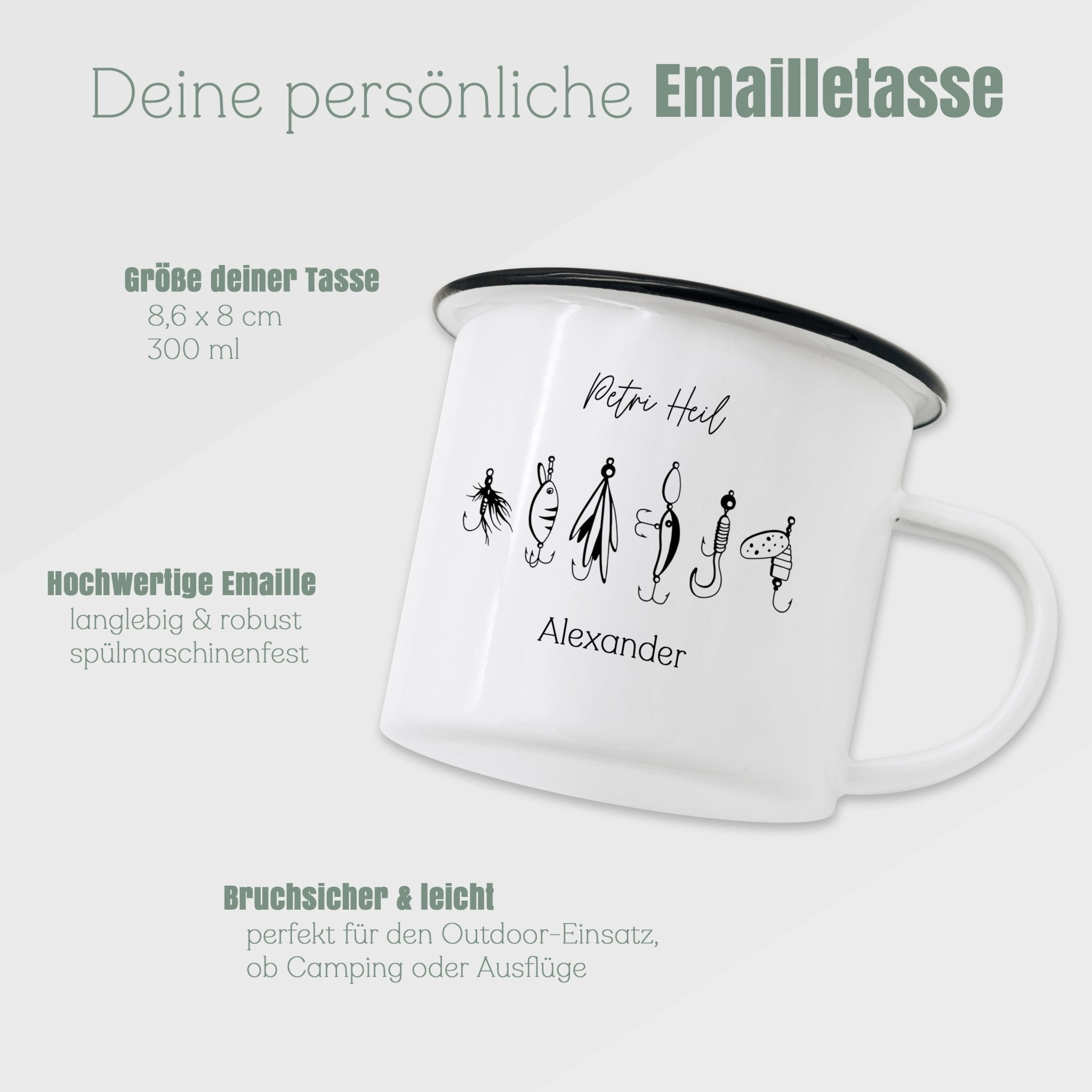 Emaille Tasse - Angelhaken "Petri Heil" - Abenteuernah