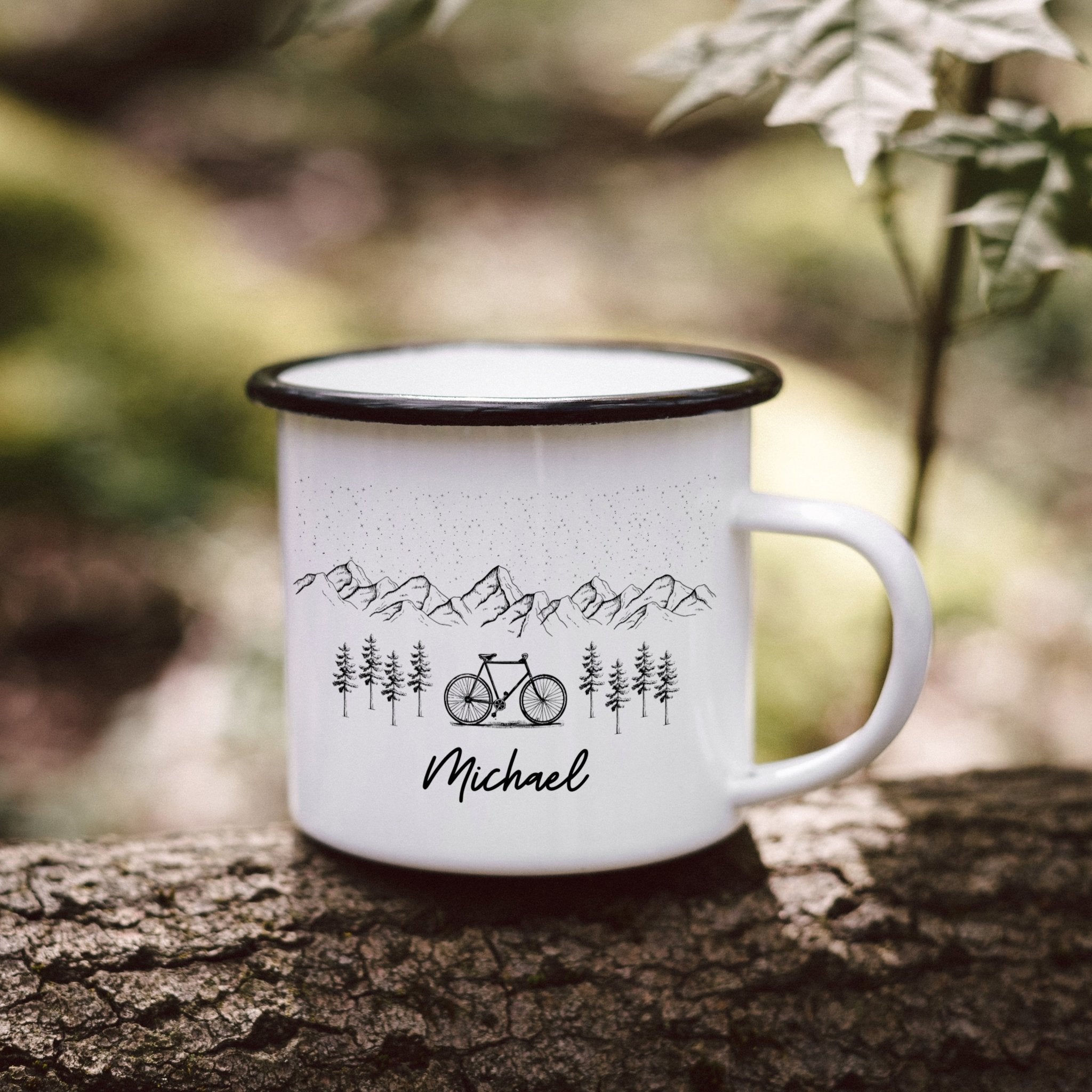 Emaille Tasse - Fahrrad Berge/Motorrad Berge - Abenteuernah