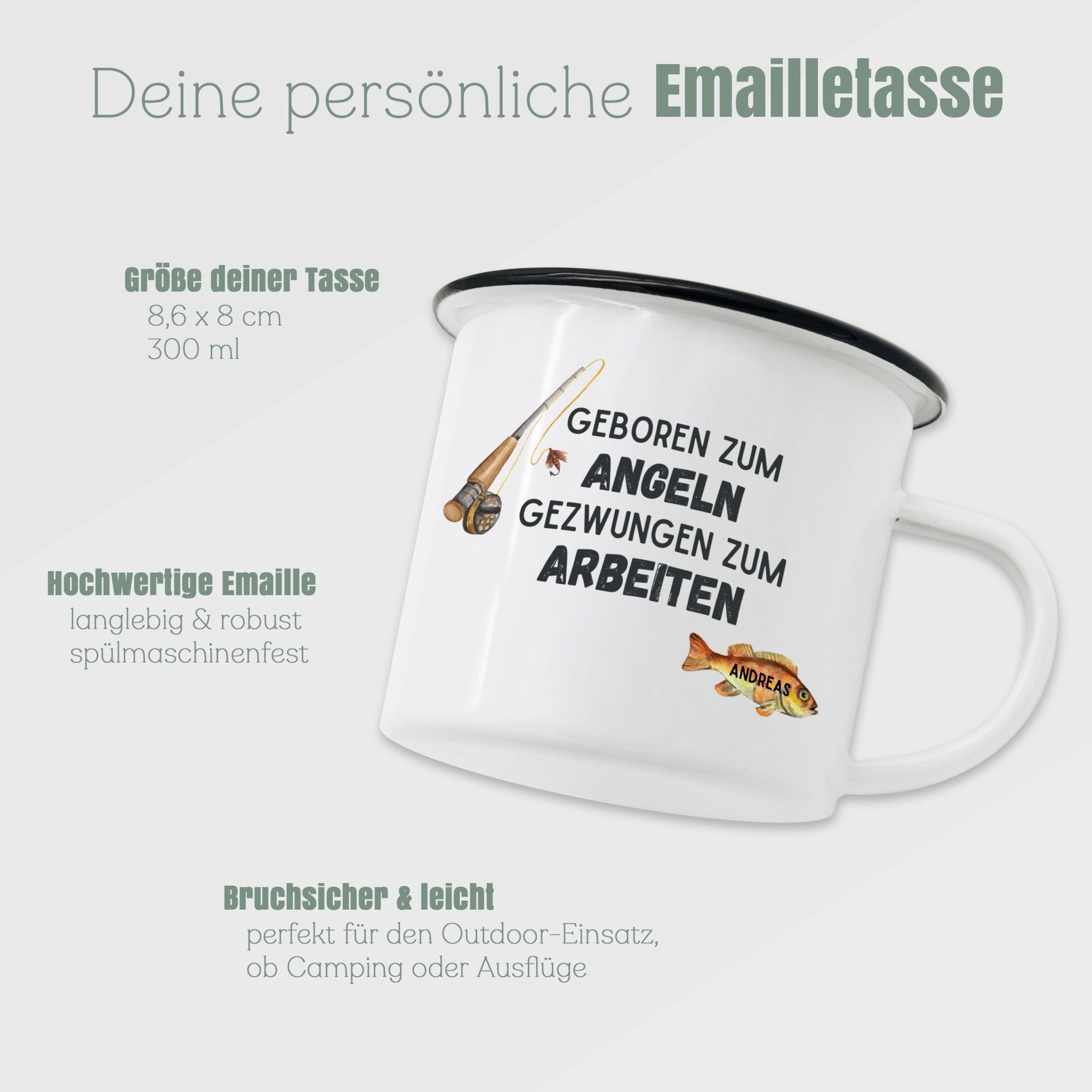 Emaille Tasse - Geboren zum Angeln - Abenteuernah