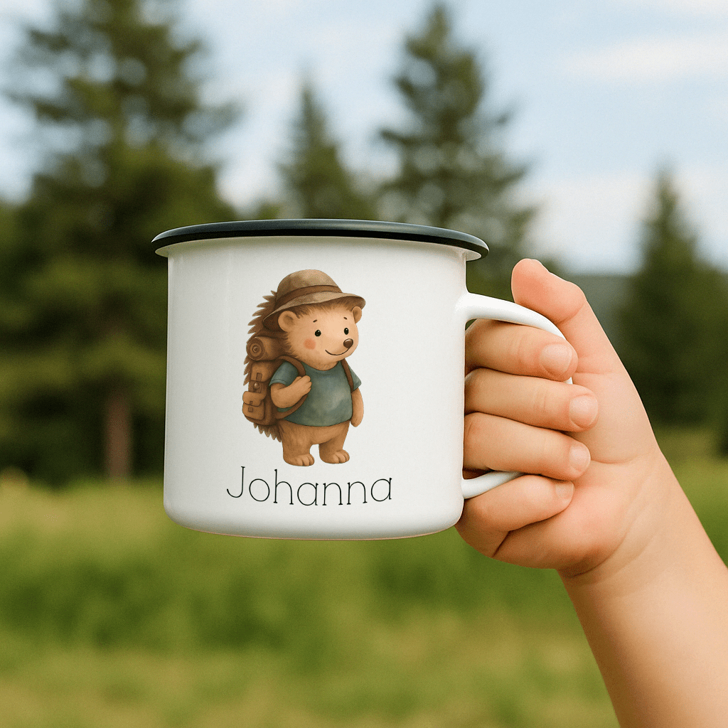 Emaille Tasse - Pfadfinder - Igel - Abenteuernah