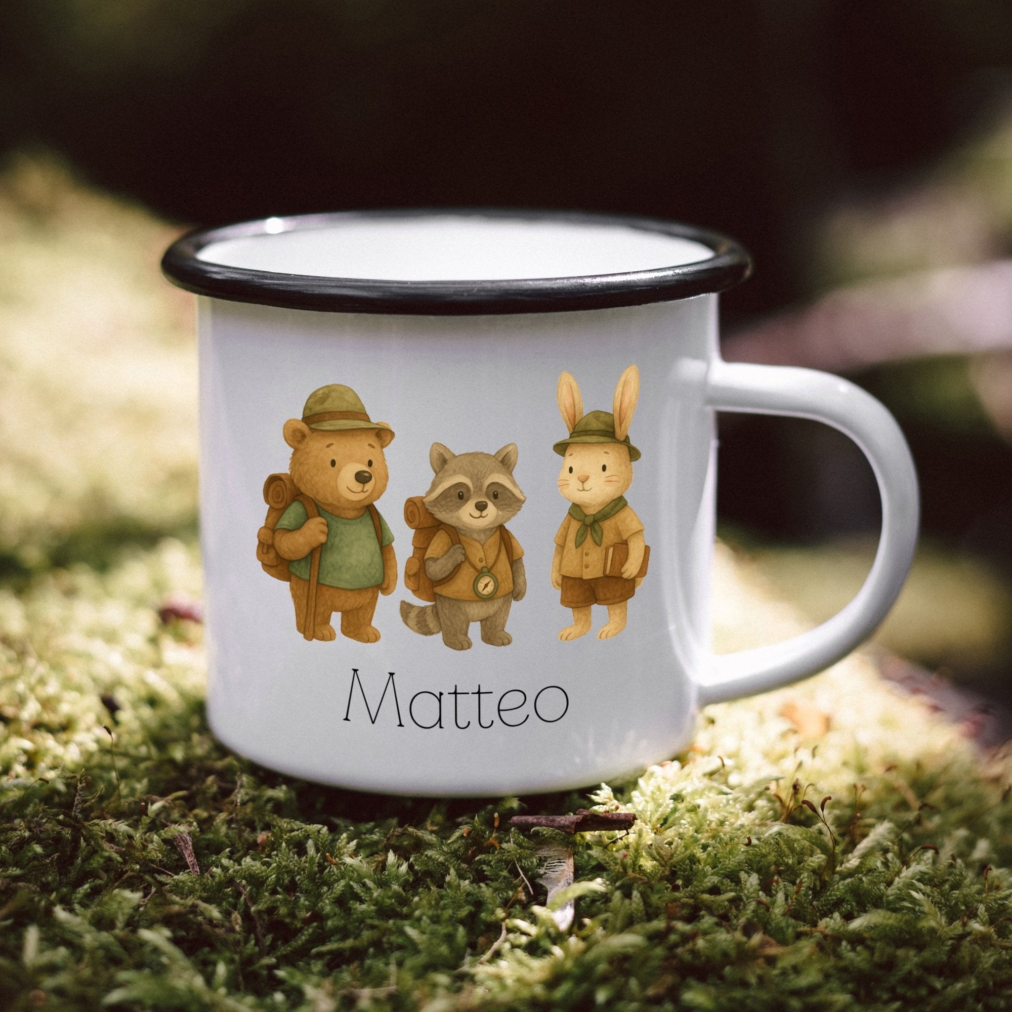 Emaille Tasse - Pfadfinder Tiere Trio - Abenteuernah