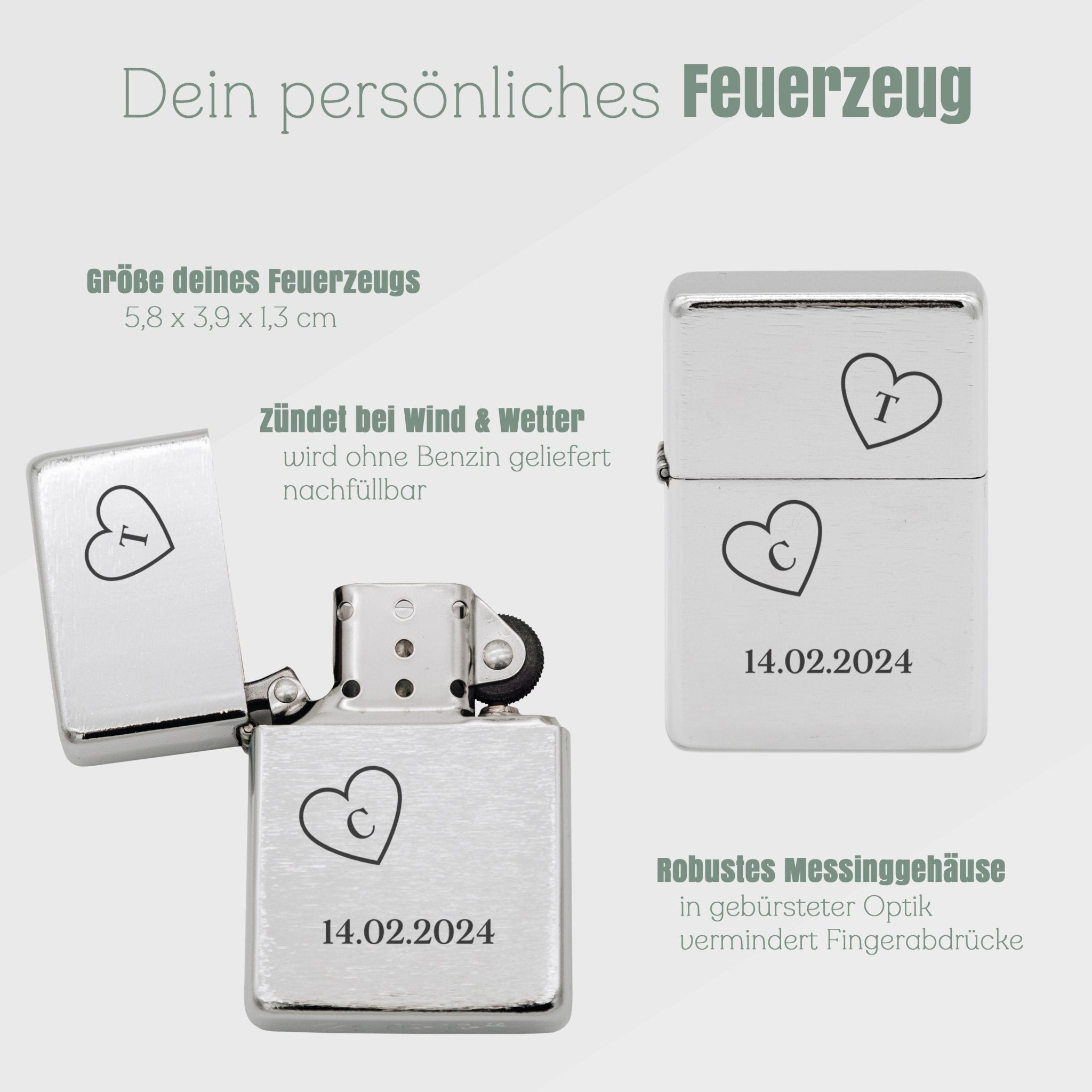 Feuerzeug Edelstahl - 2 Herzen - Abenteuernah