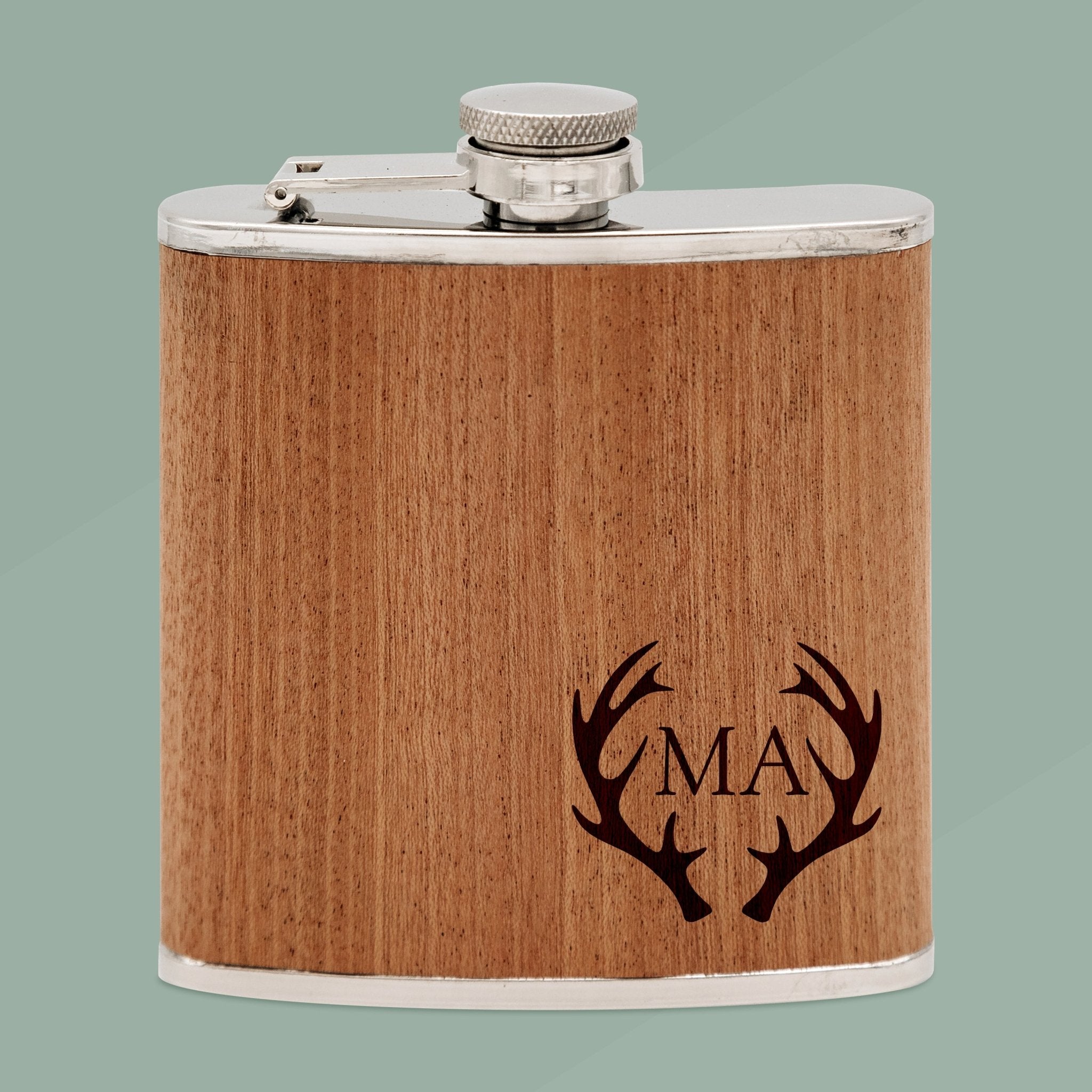 Flachmann Holz - Hirschgeweih Initialen - Abenteuernah