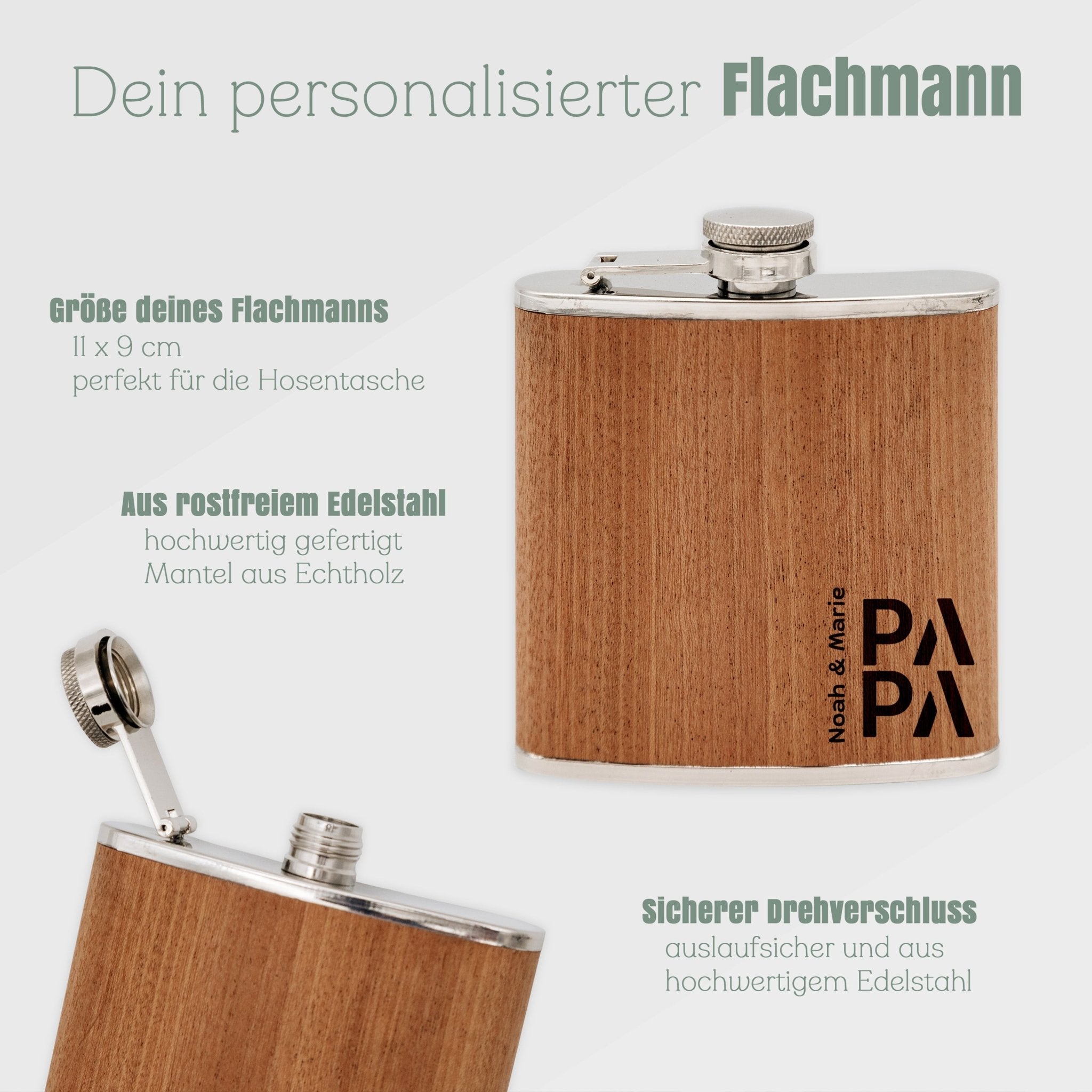 Flachmann Holz - Papa Namen - Abenteuernah
