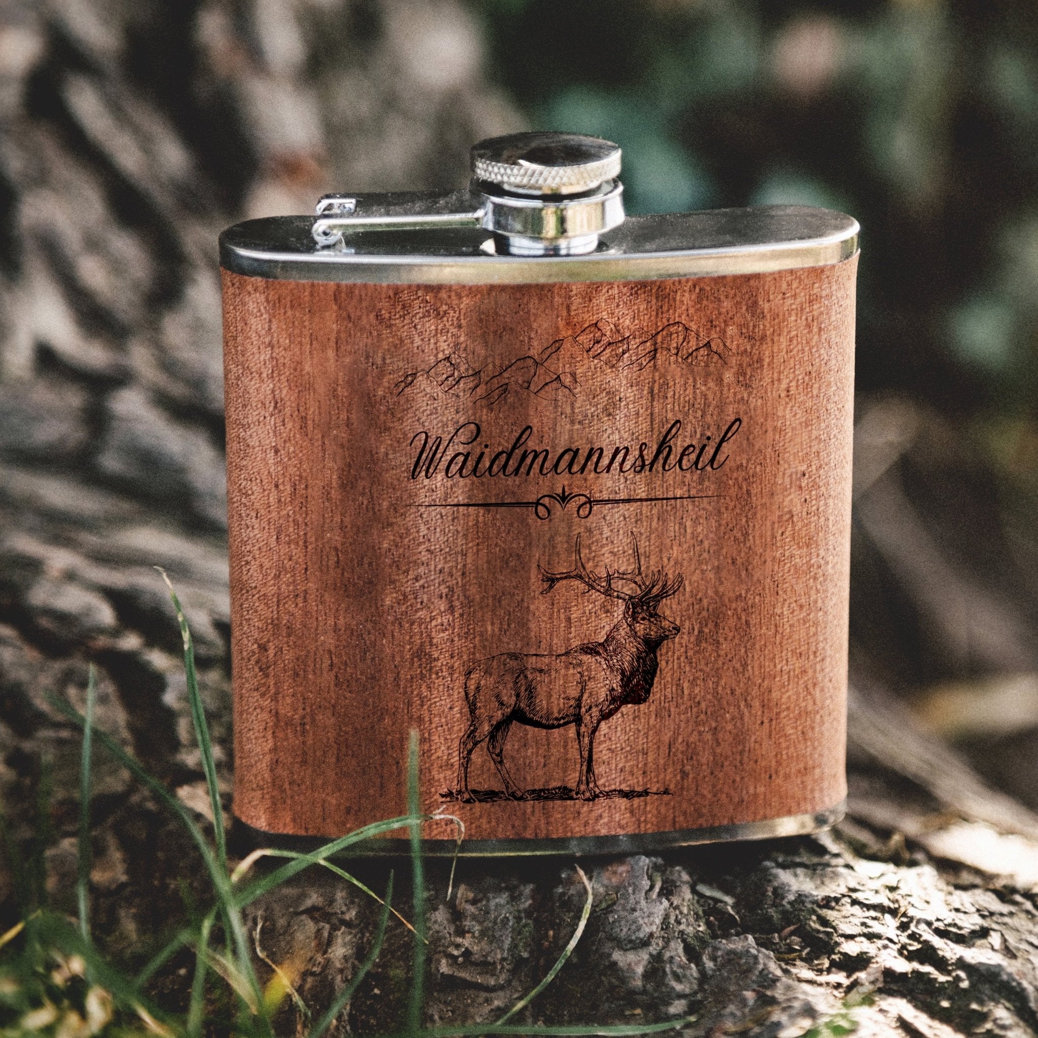 Flachmann Holz - Waidmannsheil Hirsch - Abenteuernah