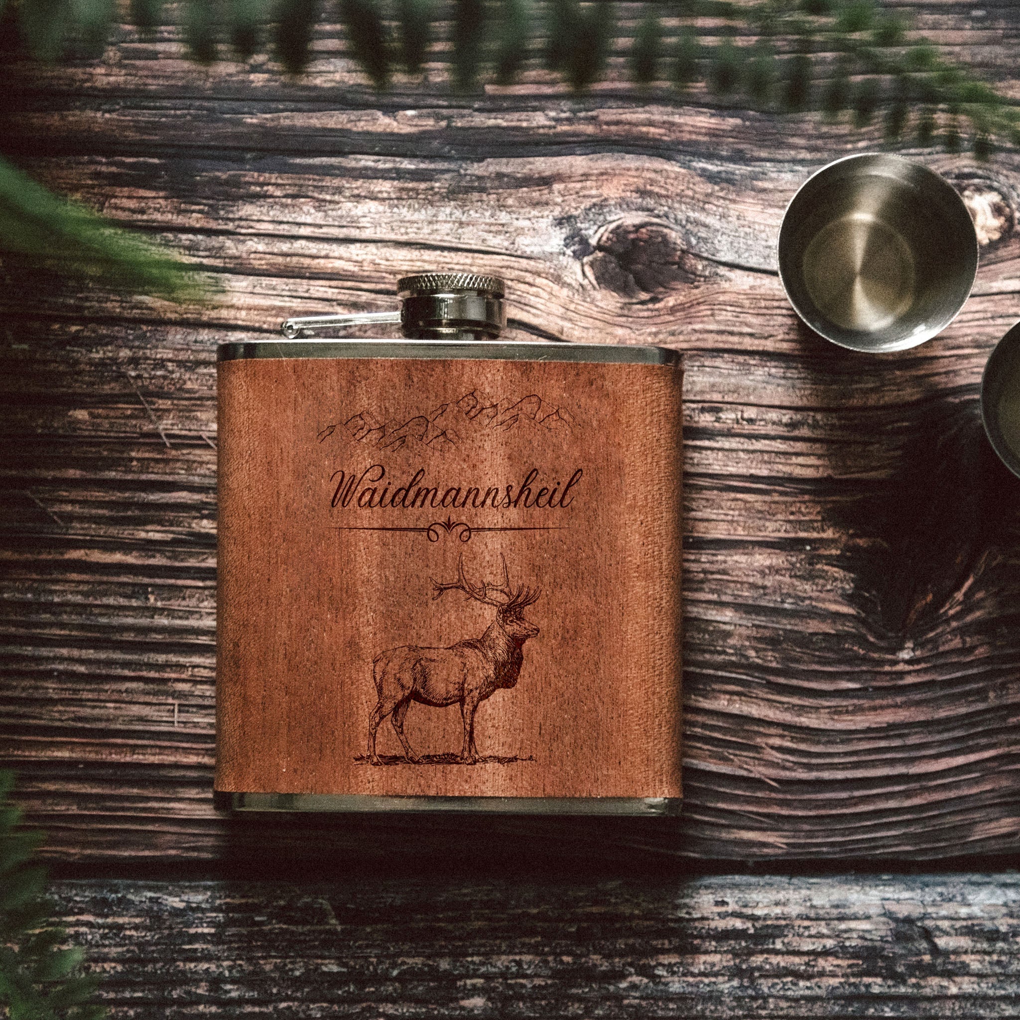 Flachmann Holz - Waidmannsheil Hirsch - Abenteuernah
