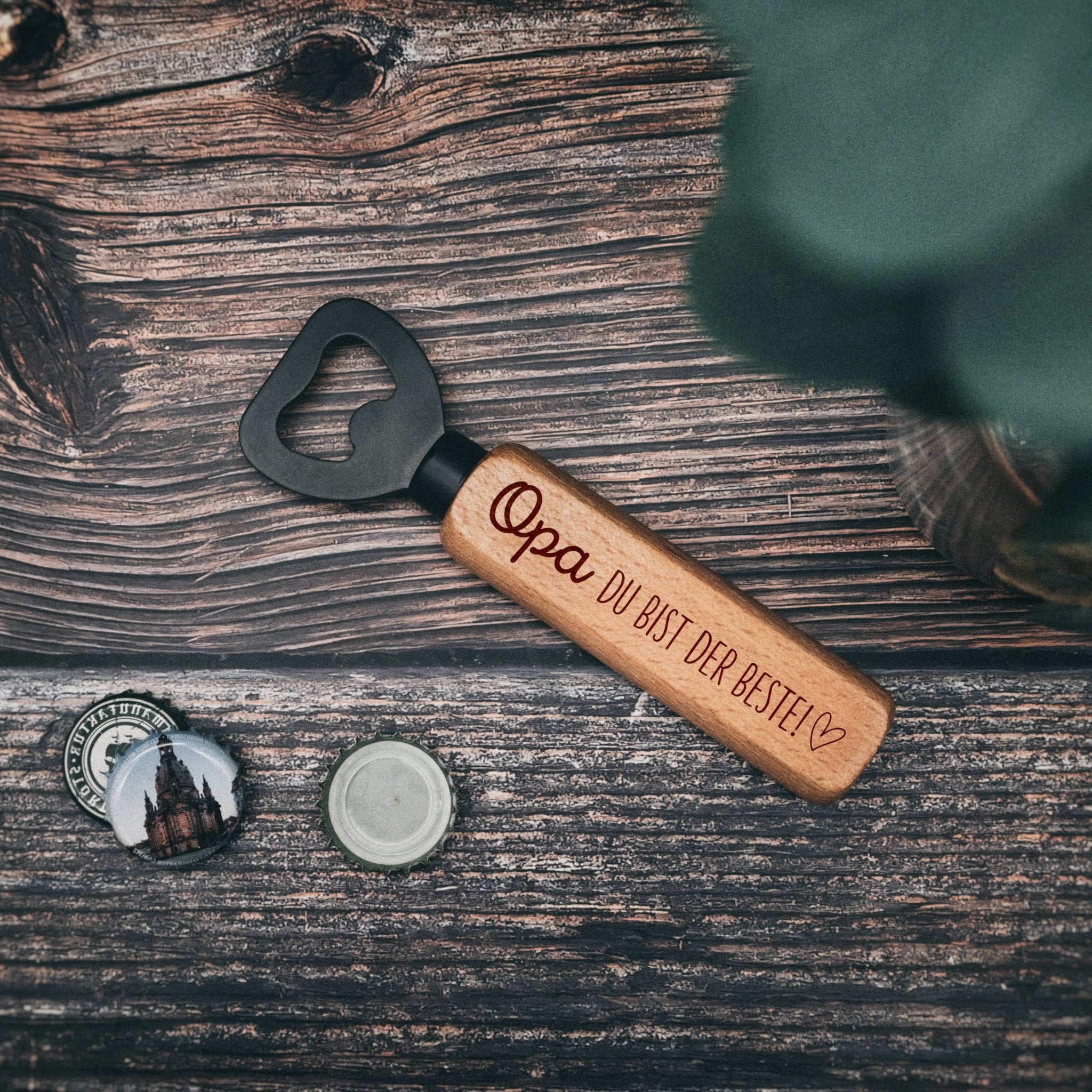 Flaschenöffner Holz mit schwarzer Klinge - Papa/Opa bist der Beste - Abenteuernah