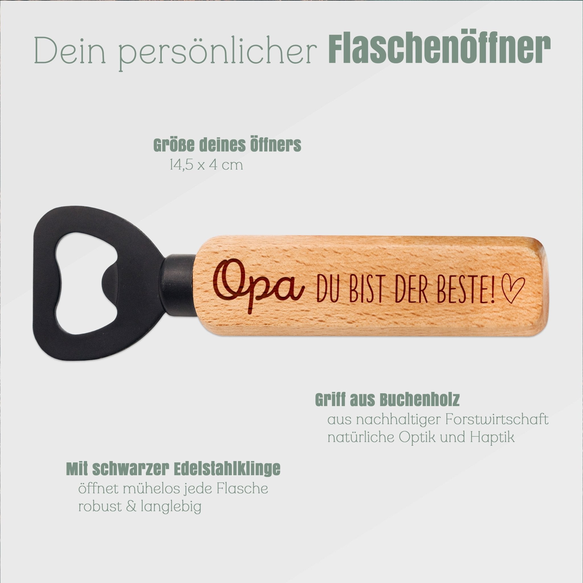 Flaschenöffner Holz mit schwarzer Klinge - Papa/Opa bist der Beste - Abenteuernah