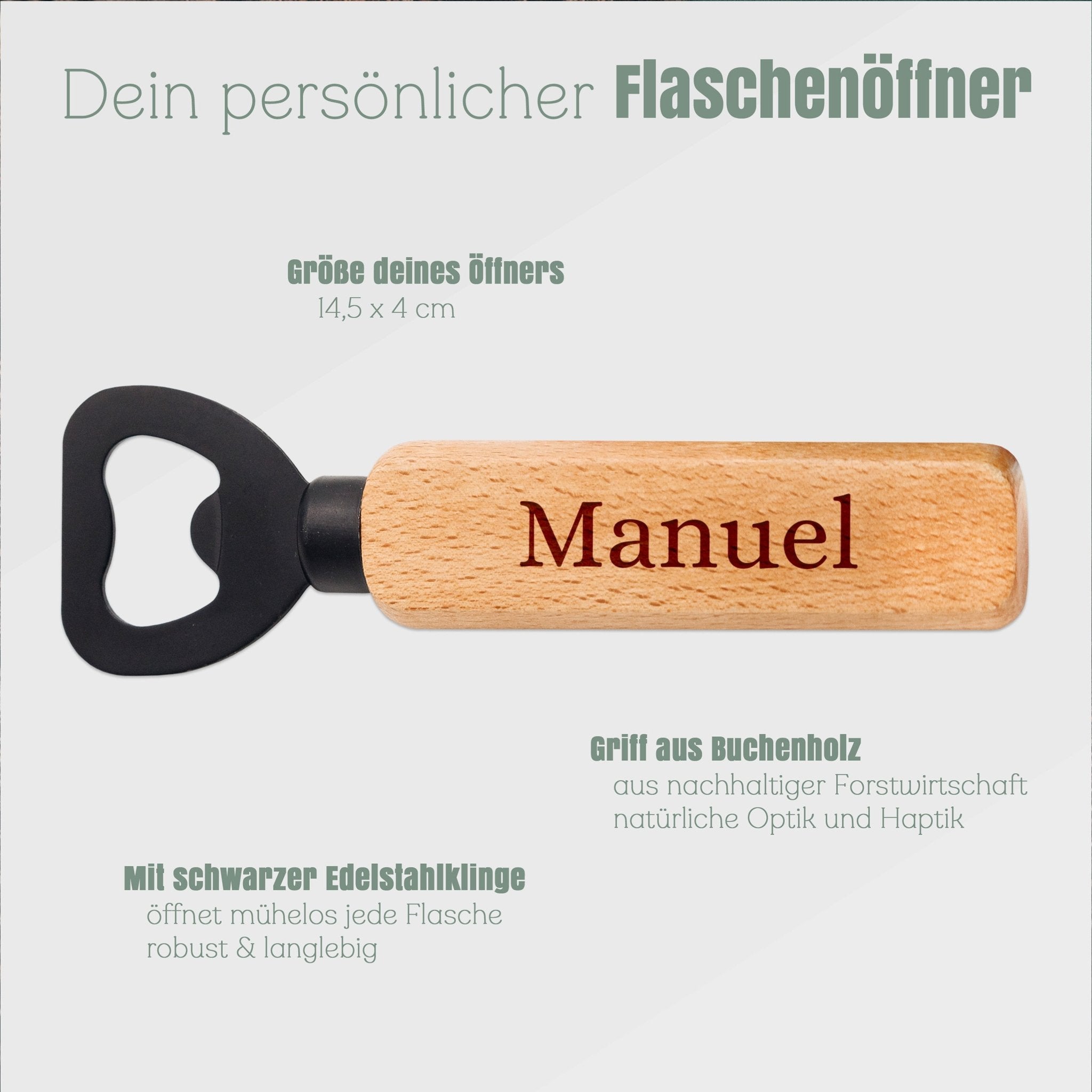 Flaschenöffner Holz mit schwarzer Klinge - Wunschname - Abenteuernah