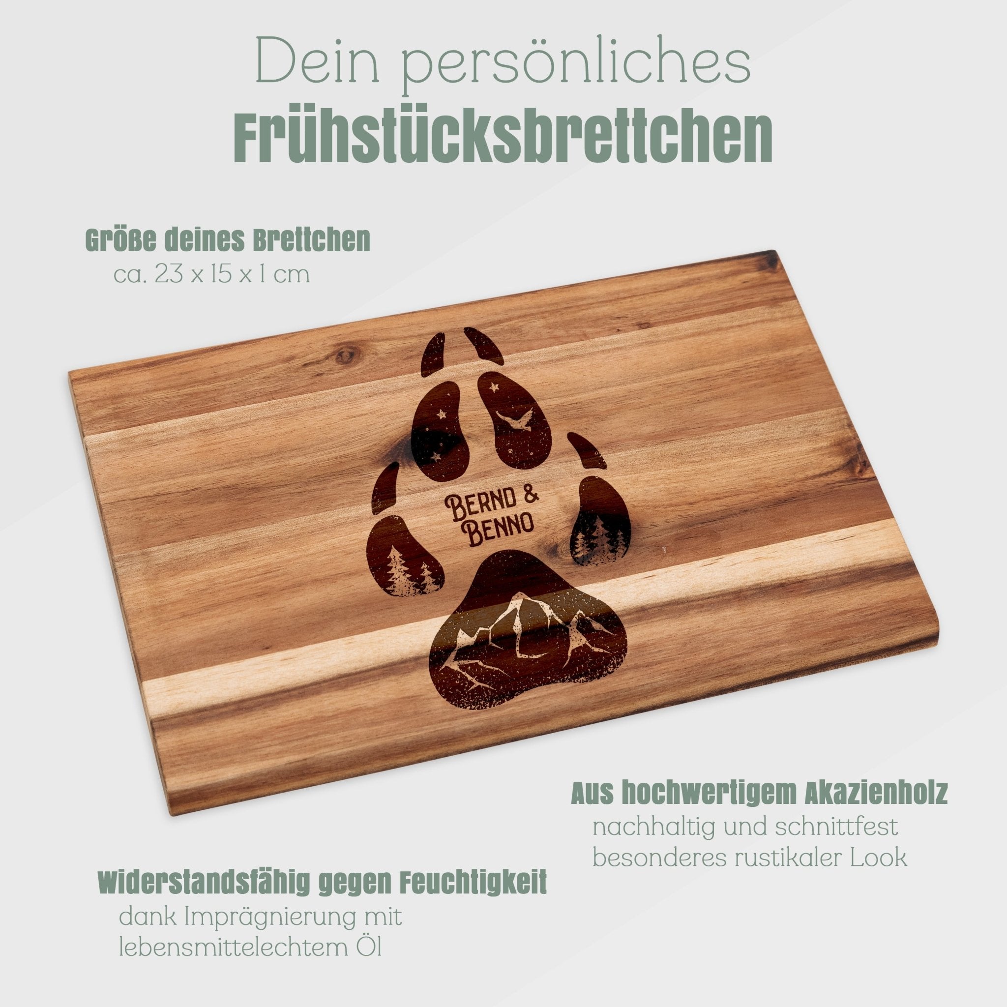 Frühstücksbrett Akazie - Hundepfote - Abenteuernah