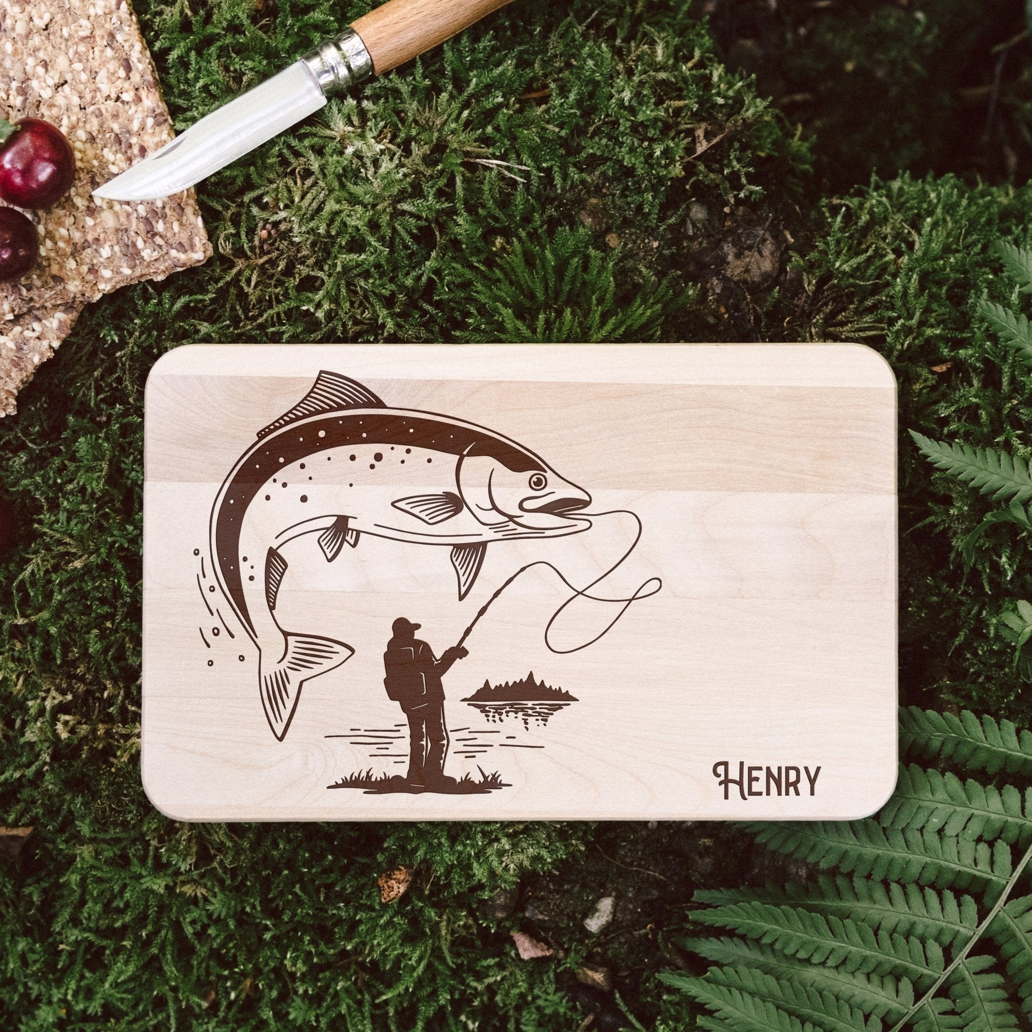Frühstücksbrett Holz - Angler - Abenteuernah