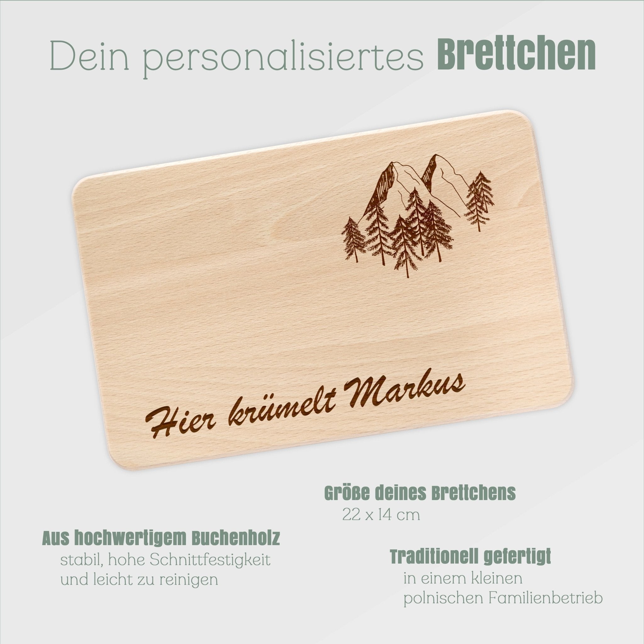 Frühstücksbrett Holz - Berge Nadelbäume - Abenteuernah