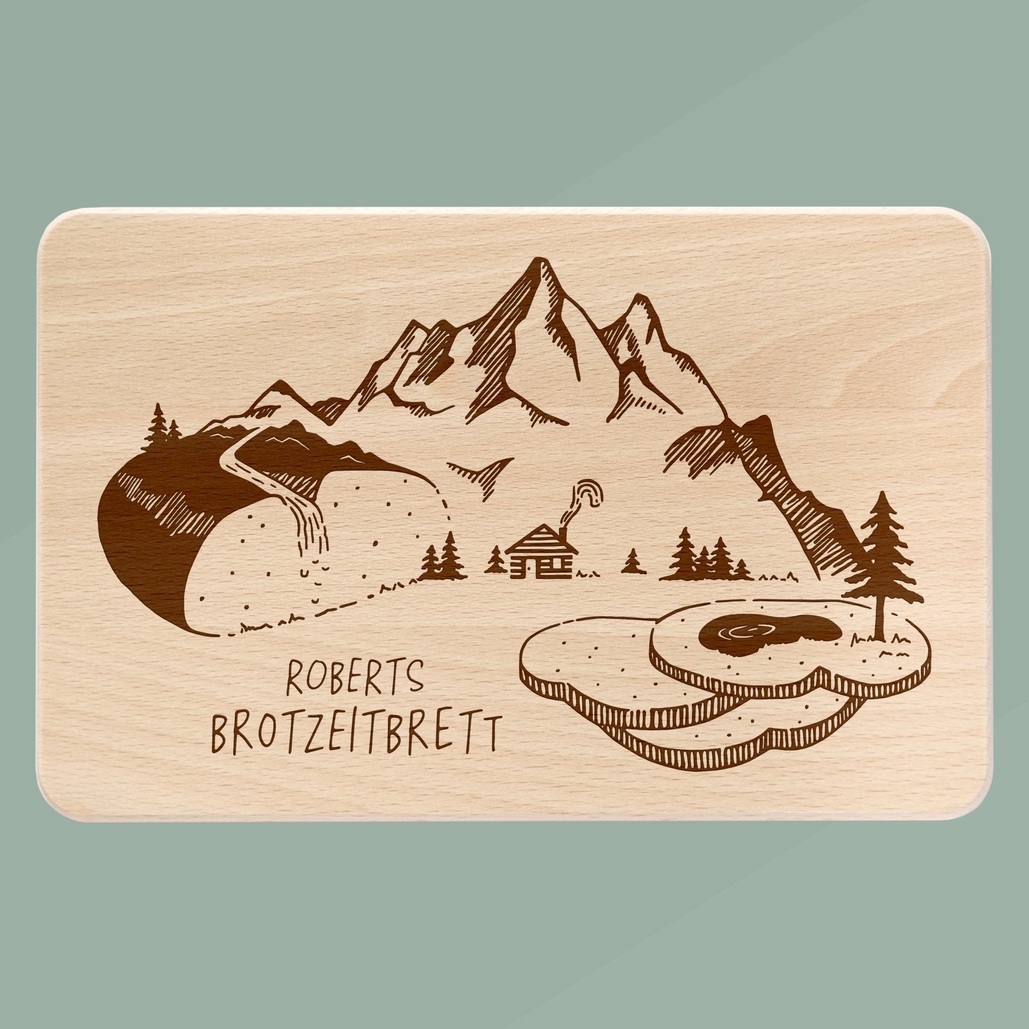 Frühstücksbrett Holz - Brotzeit Berglandschaft - Abenteuernah