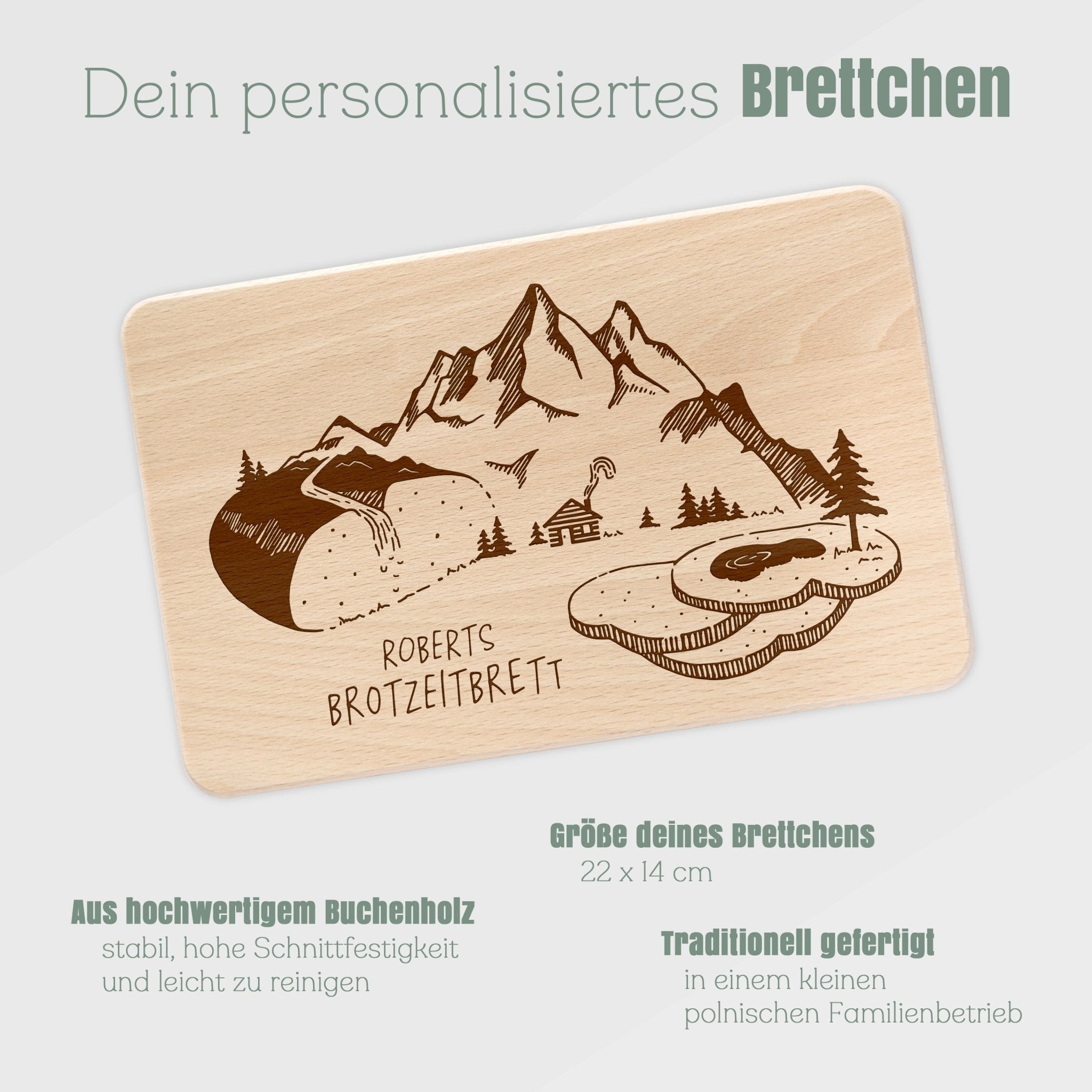 Frühstücksbrett Holz - Brotzeit Berglandschaft - Abenteuernah