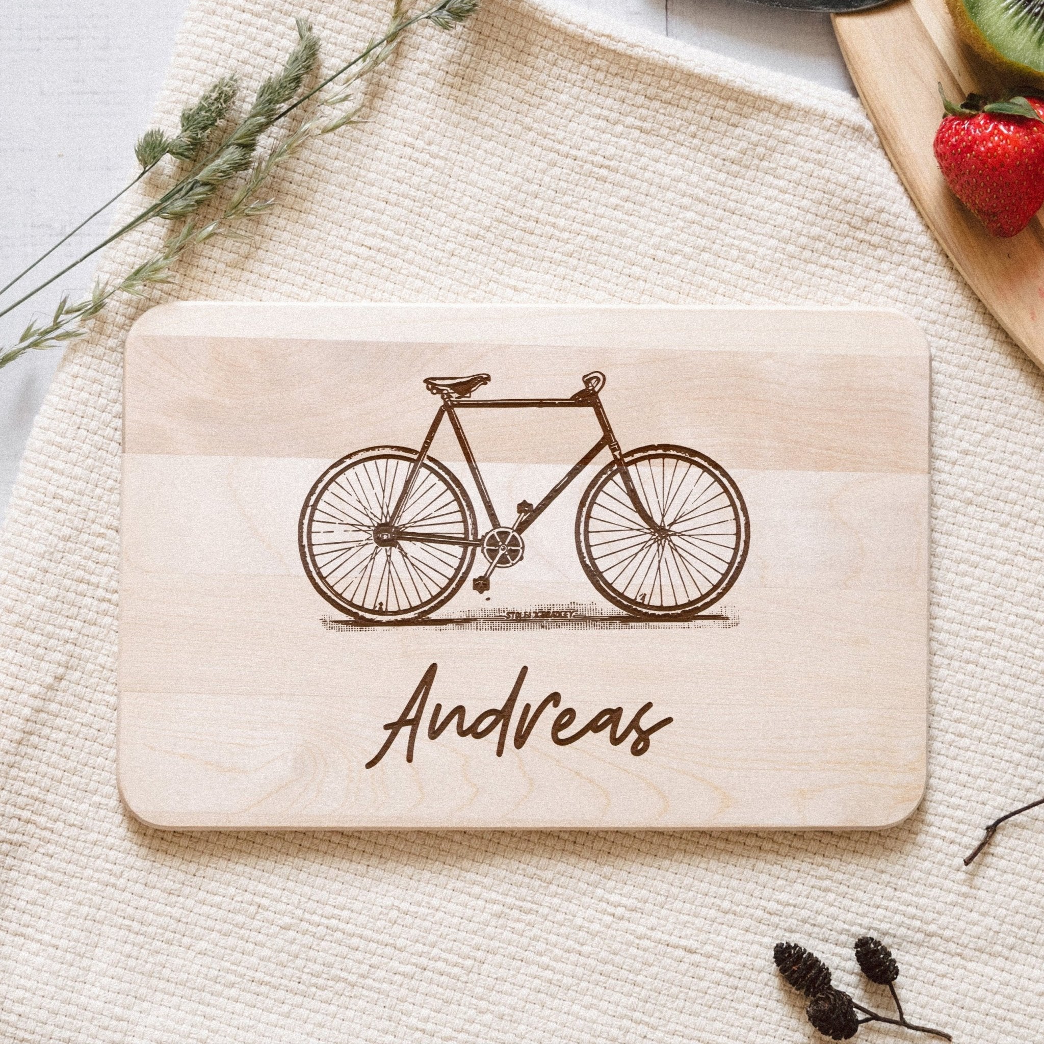 Frühstücksbrett Holz - Fahrrad - Abenteuernah