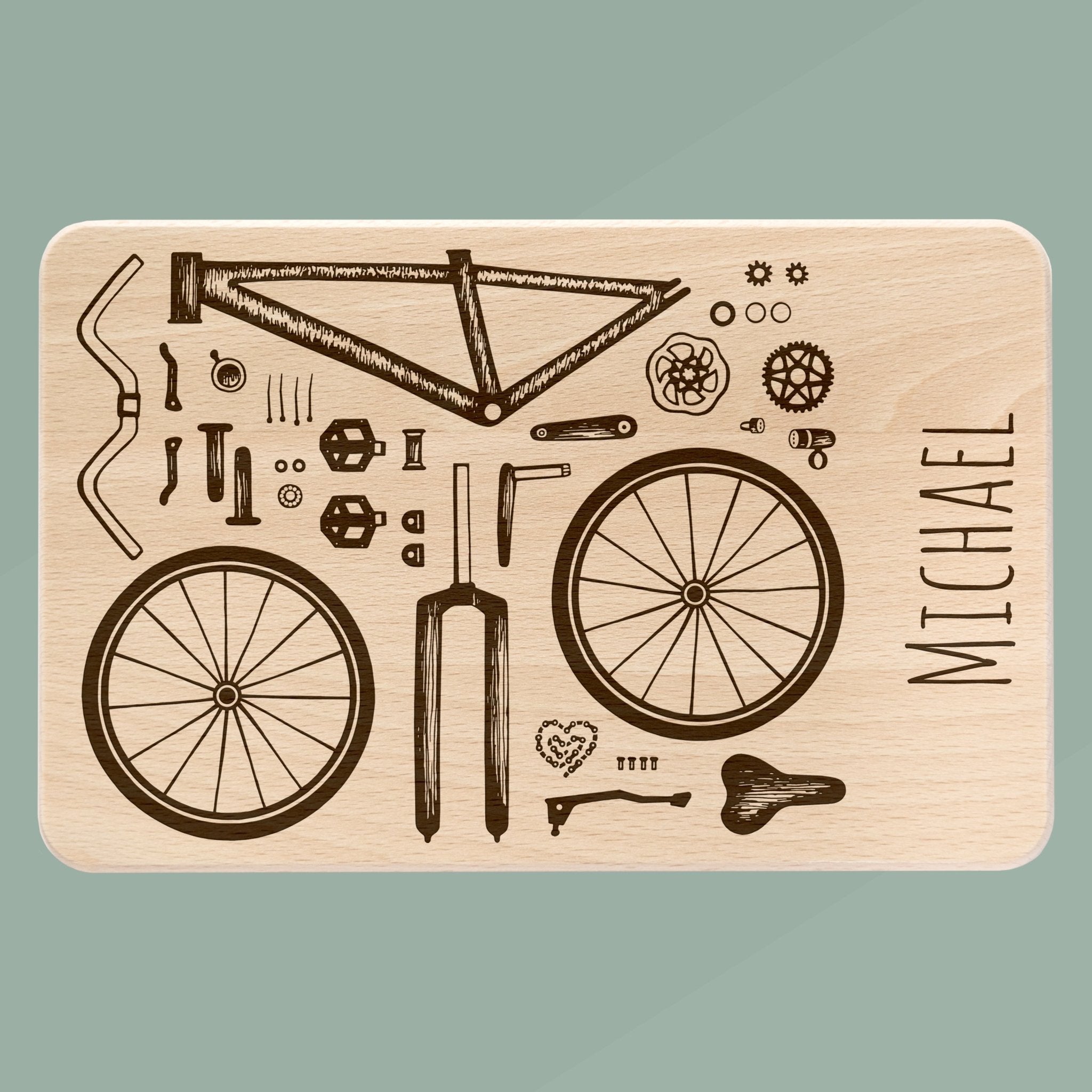 Frühstücksbrett Holz - Fahrradteile - Abenteuernah