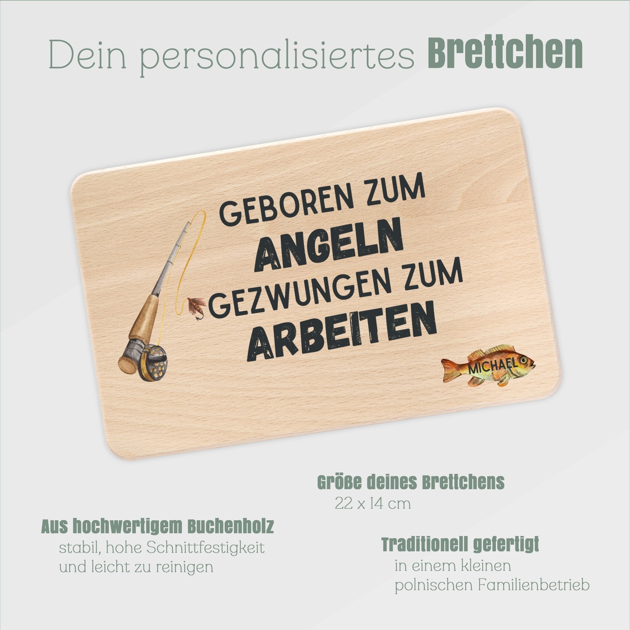 Frühstücksbrett Holz - Geboren zum Angeln farbig - Abenteuernah