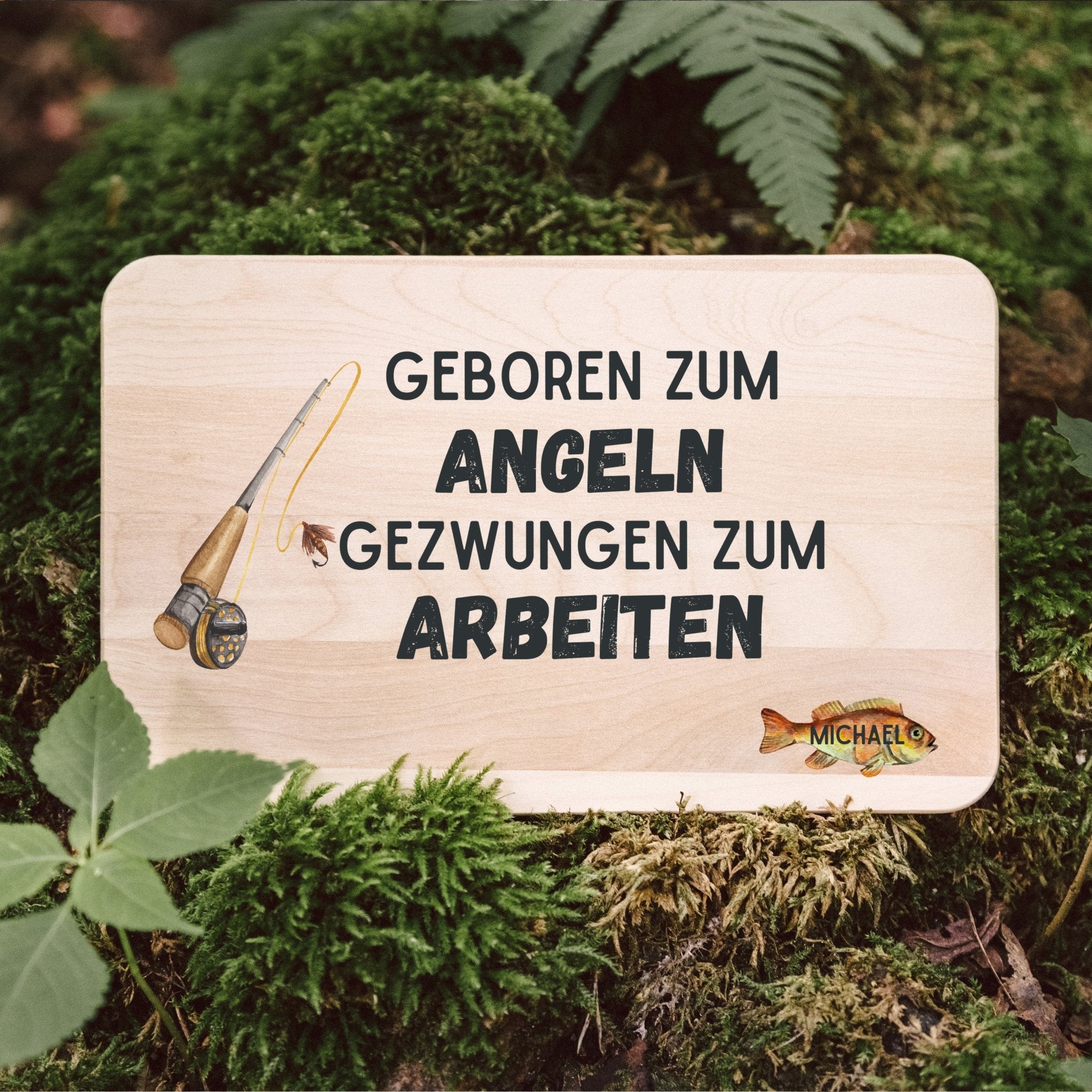 Frühstücksbrett Holz - Geboren zum Angeln farbig - Abenteuernah