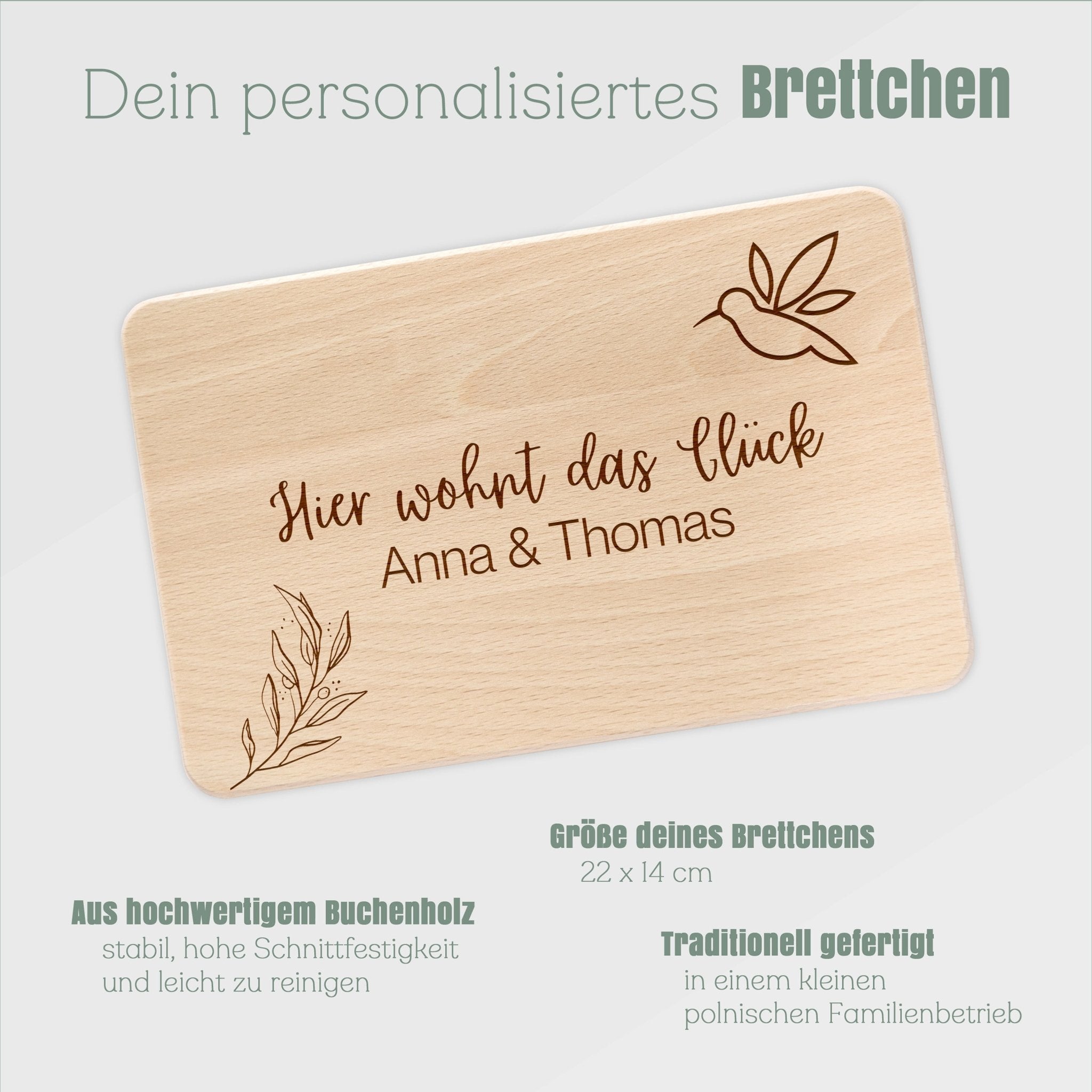 Frühstücksbrett Holz - Hier wohnt das Glück - Abenteuernah