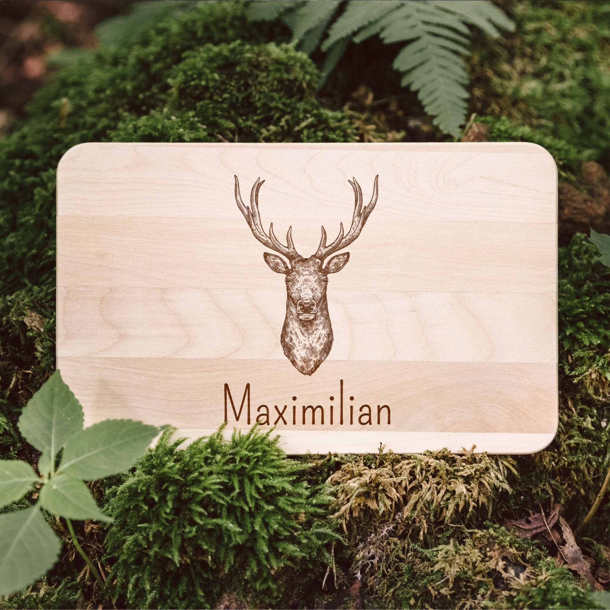 Frühstücksbrett Holz - Hirschkopf Zeichnung - Abenteuernah