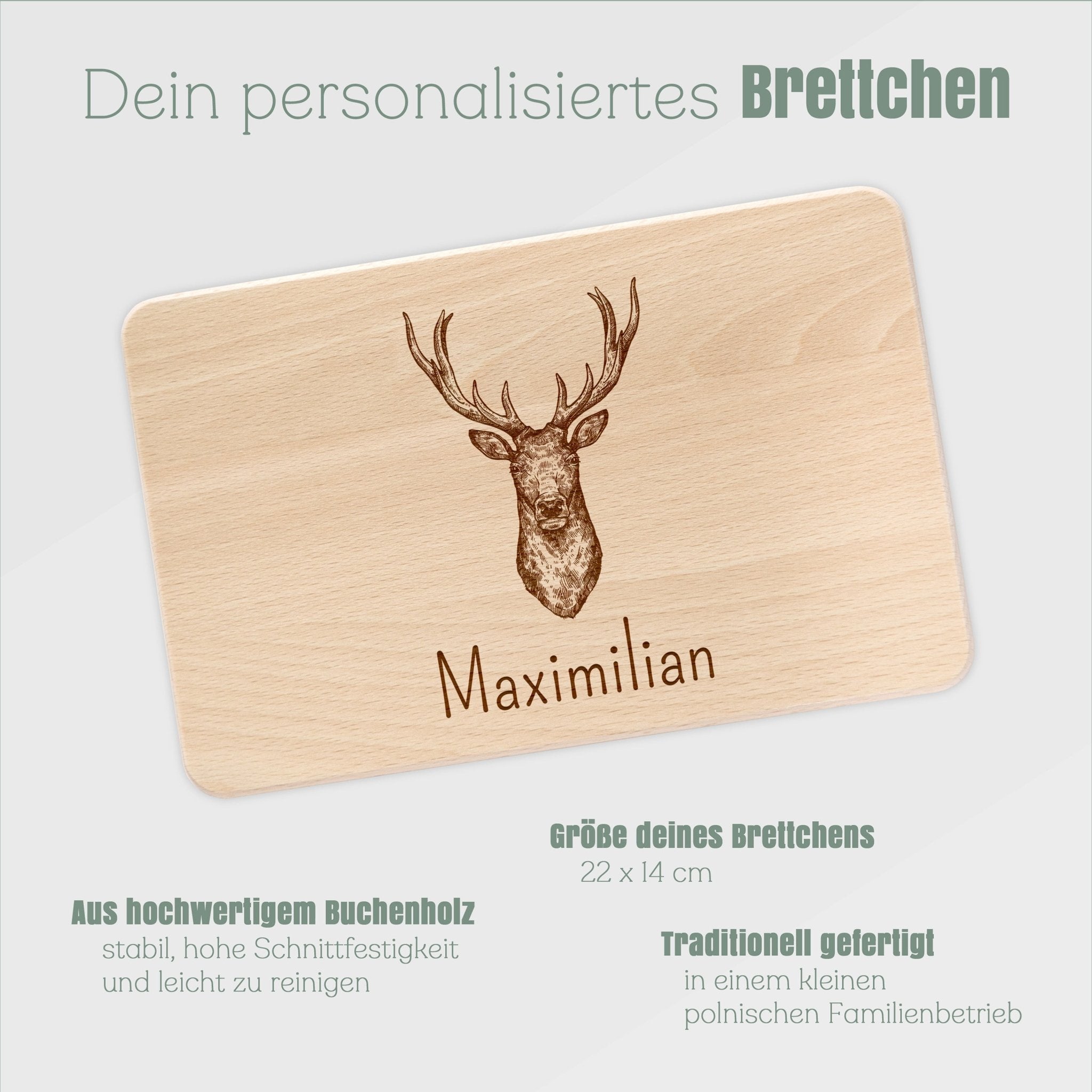 Frühstücksbrett Holz - Hirschkopf Zeichnung - Abenteuernah