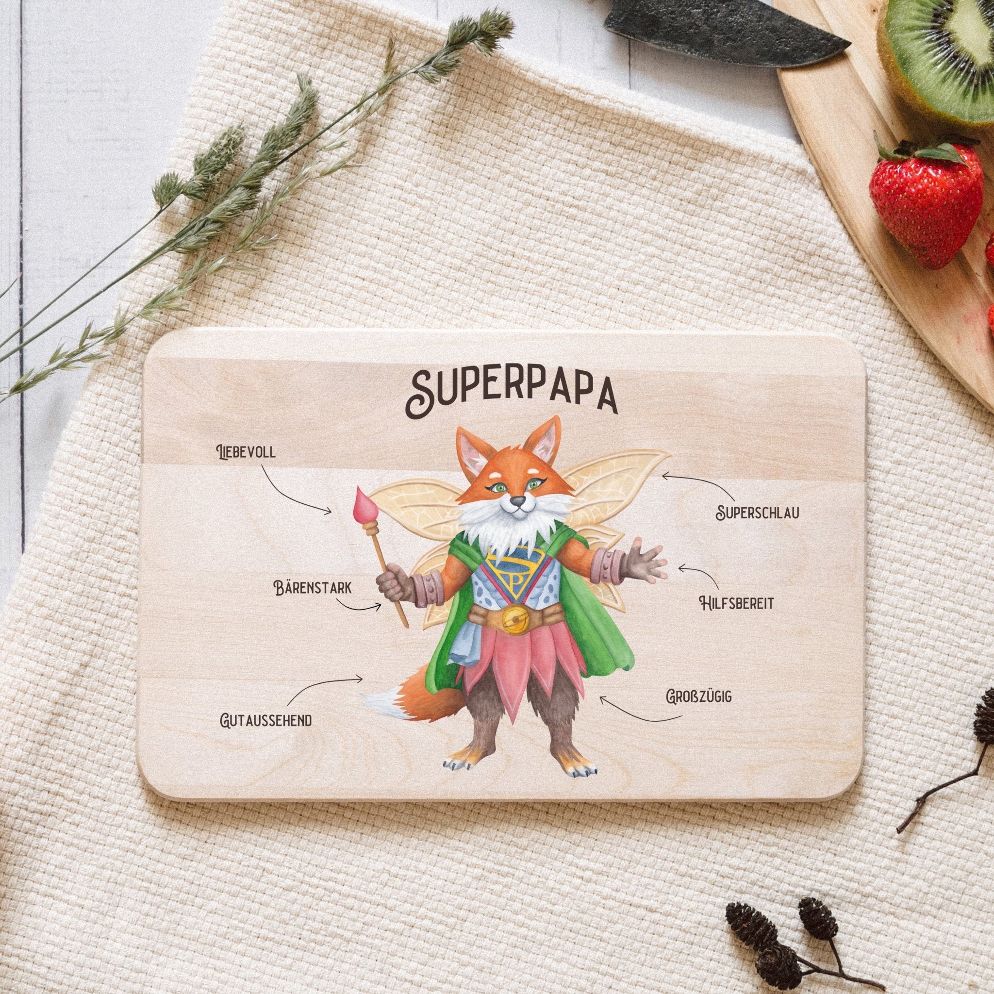 Frühstücksbrett Holz - Superpapa Fuchs - Abenteuernah