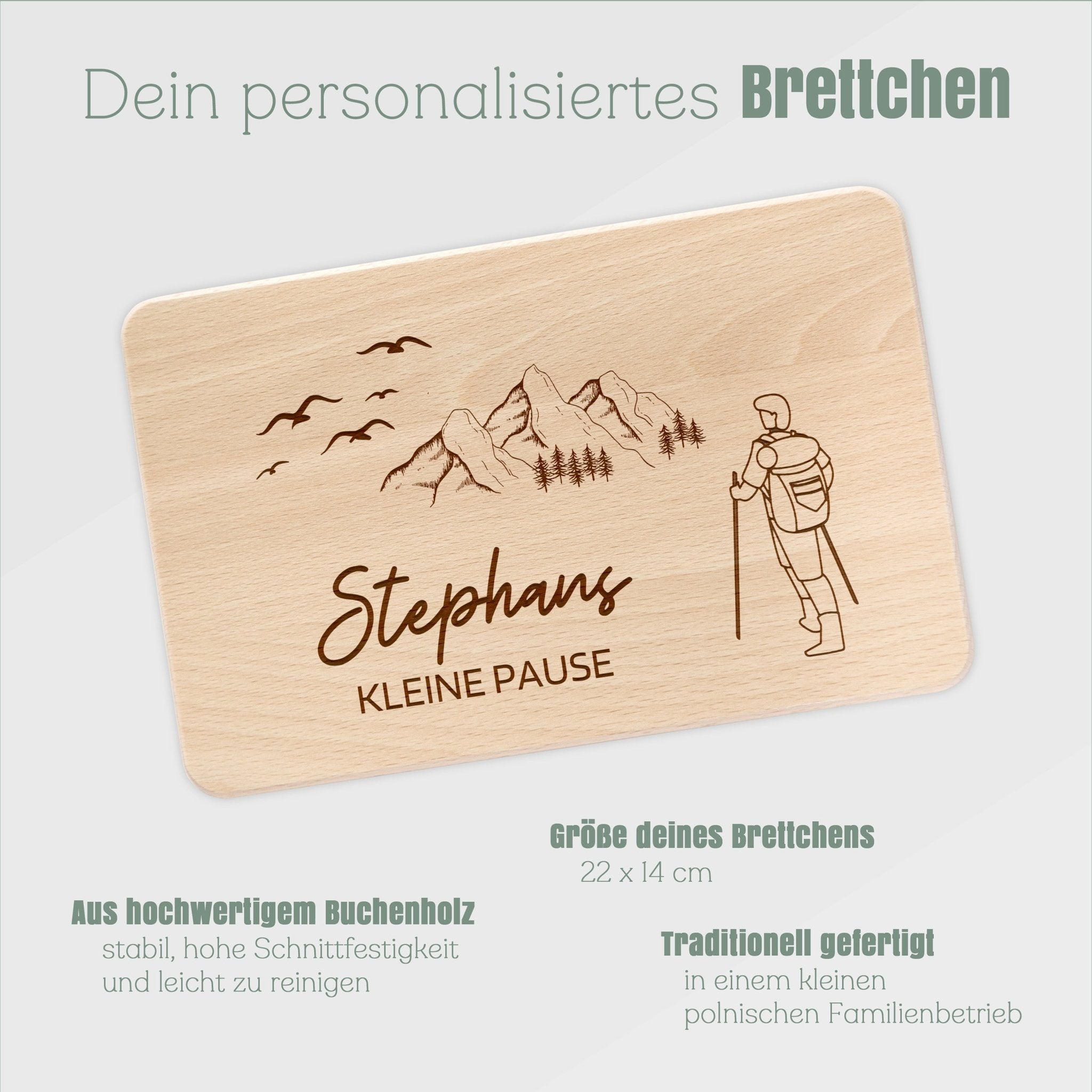 Frühstücksbrett Holz - Wanderer Kleine Pause - Abenteuernah