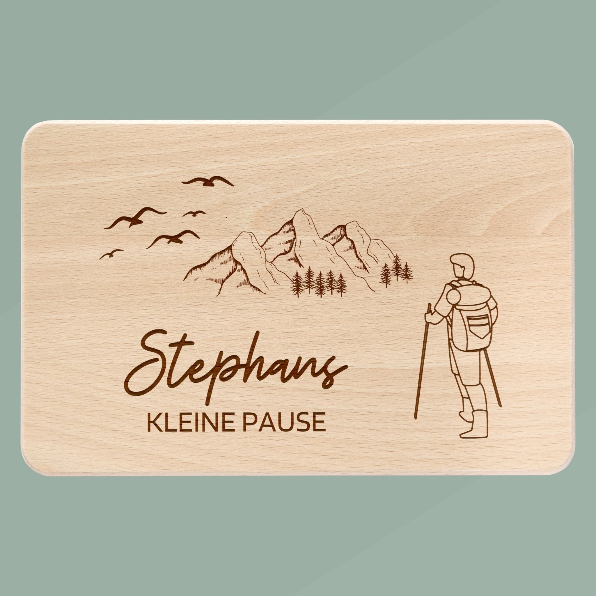 Frühstücksbrett Holz - Wanderer Kleine Pause - Abenteuernah