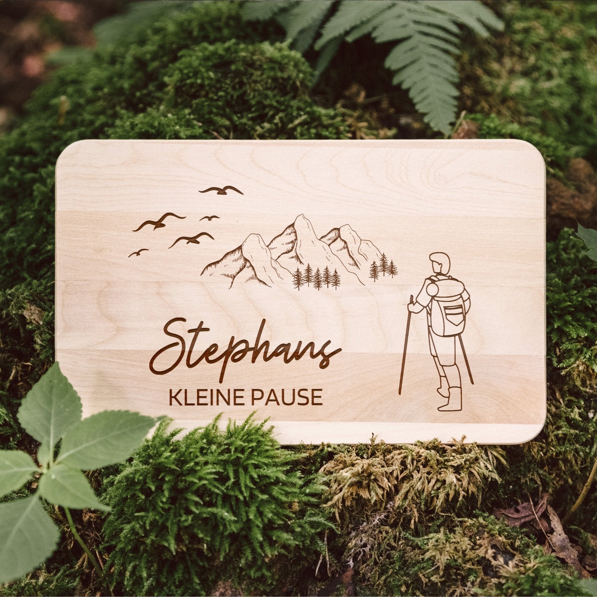 Frühstücksbrett Holz - Wanderer Kleine Pause - Abenteuernah