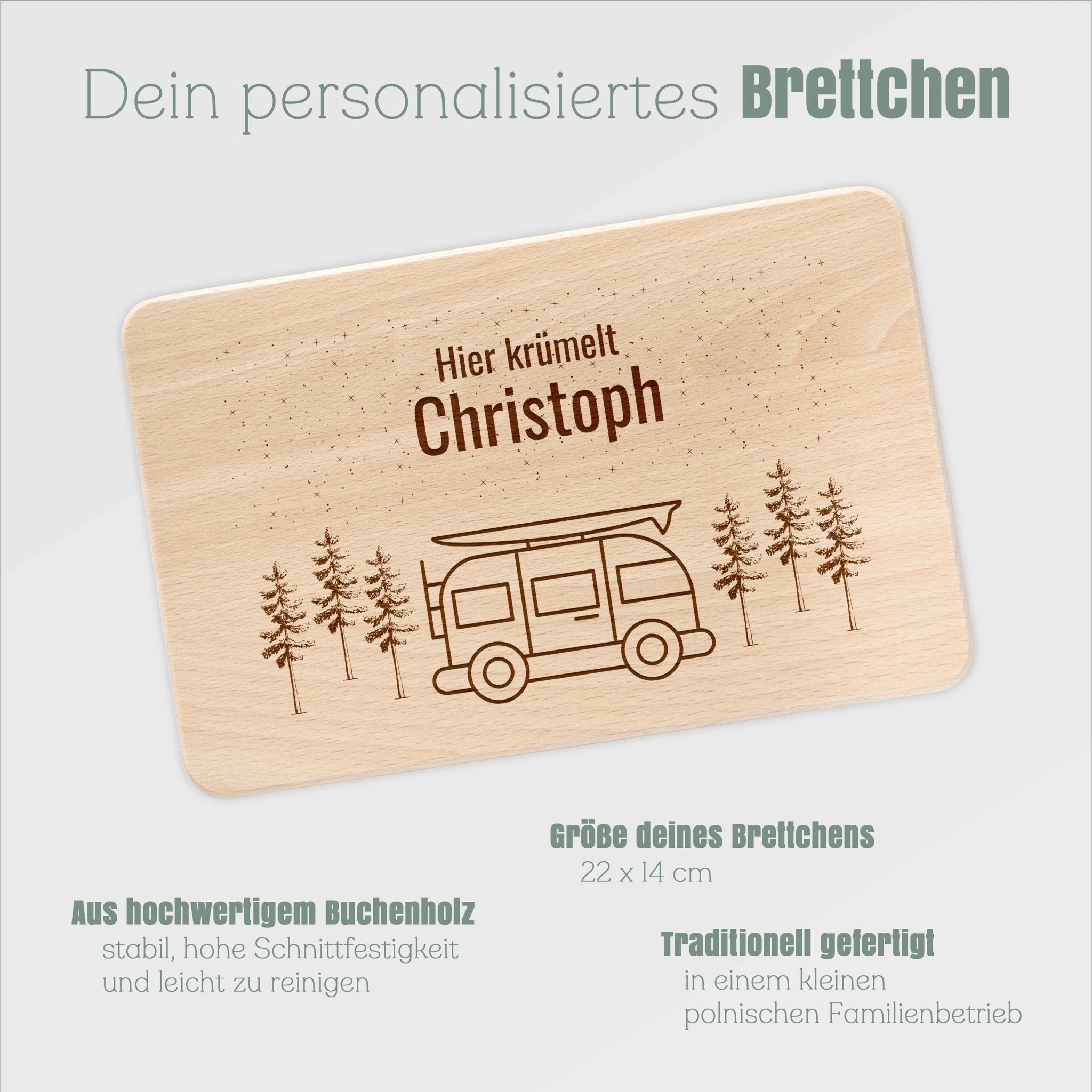 Frühstücksbrett Holz - Wohnwagen Wald - Abenteuernah