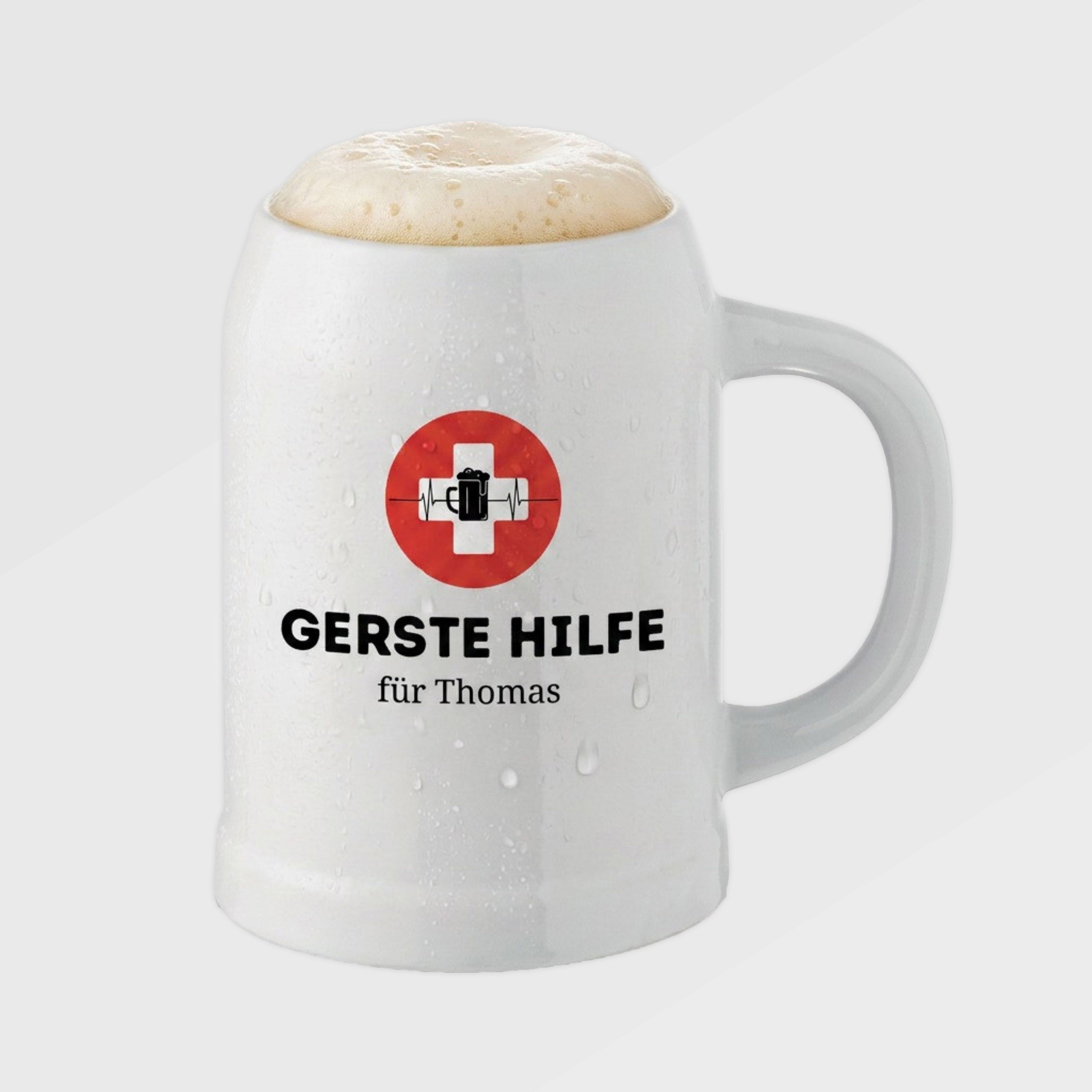 Bierkrug Keramik personalisiert - Gerste Hilfe
