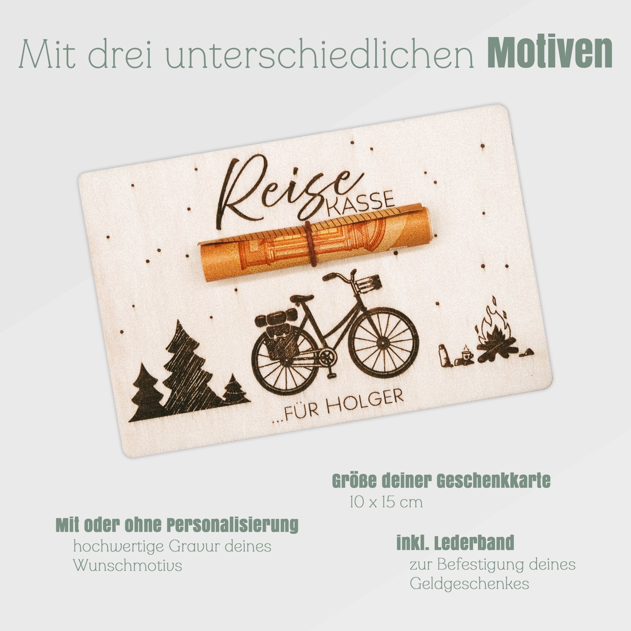 Geschenkkarte - Reisekasse Camper/Fahrrad/Hund mit Wunschname - Abenteuernah