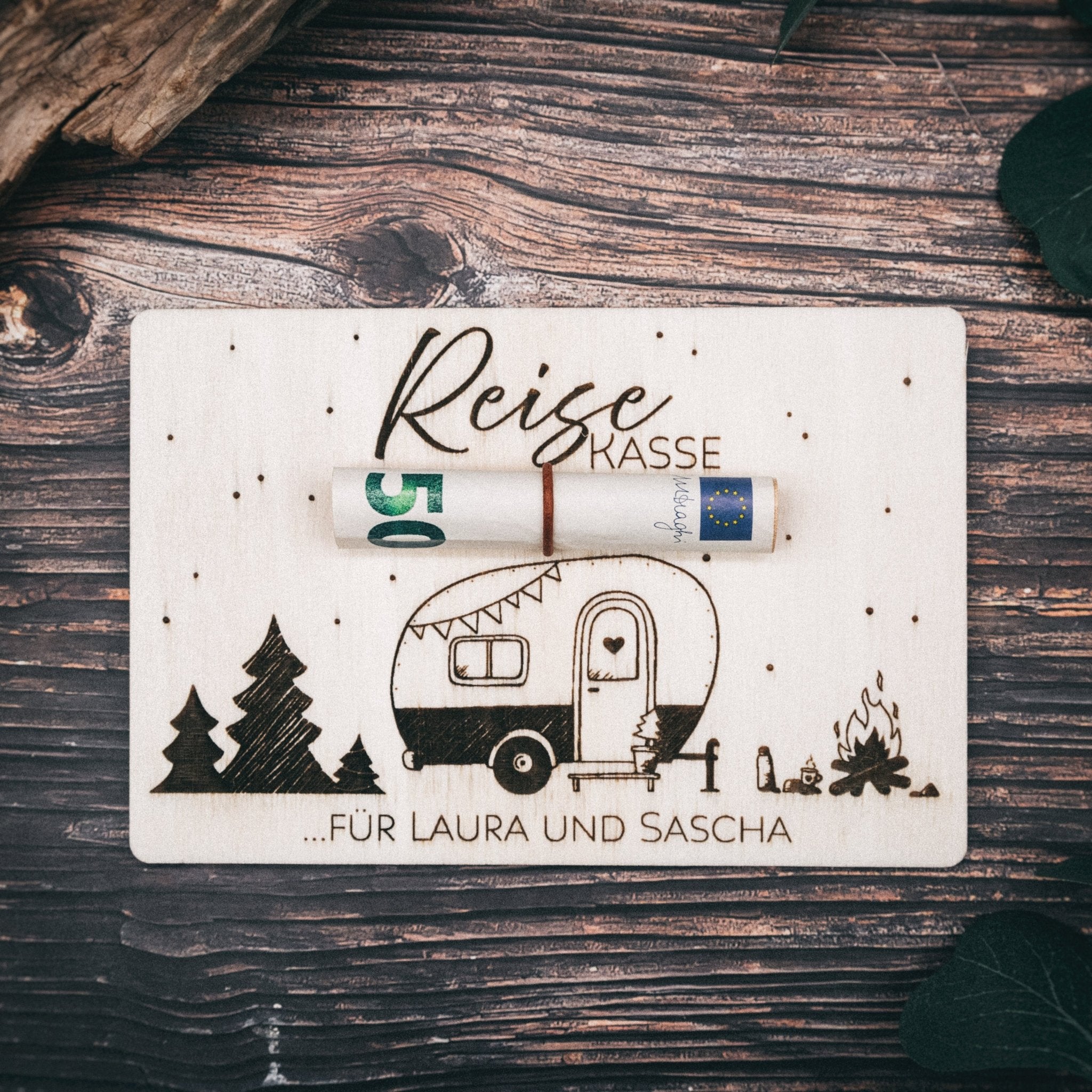 Geschenkkarte - Reisekasse Camper/Fahrrad/Hund mit Wunschname - Abenteuernah