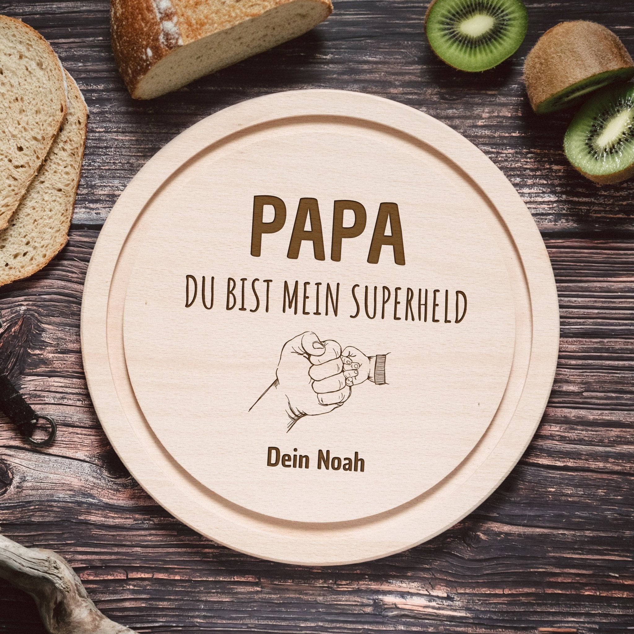 Geschenkset "Papa Superheld" - Wasserwaage, Zollstock, Rundes Brett - Abenteuernah