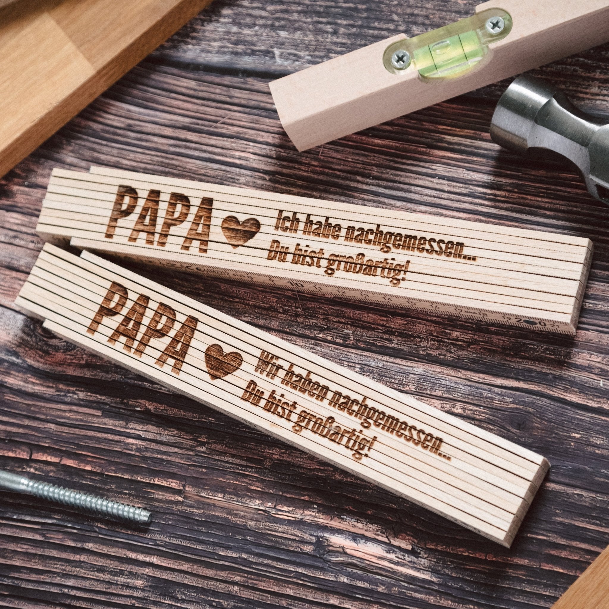 Geschenkset "Papa Superheld" - Wasserwaage, Zollstock, Rundes Brett - Abenteuernah