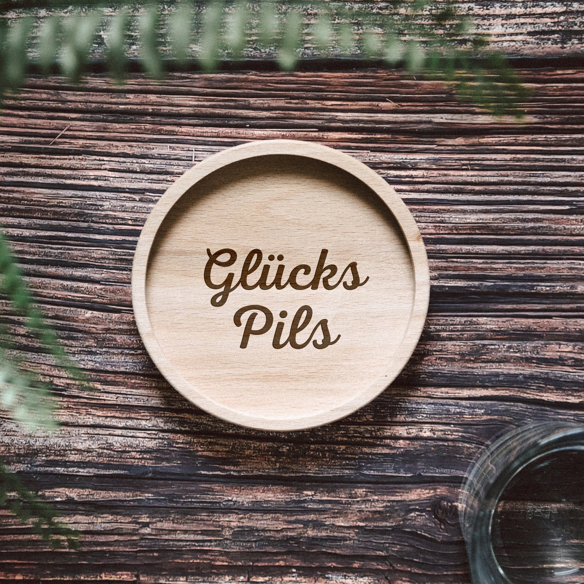 Glasuntersetzer Holz - Glückspils - Abenteuernah