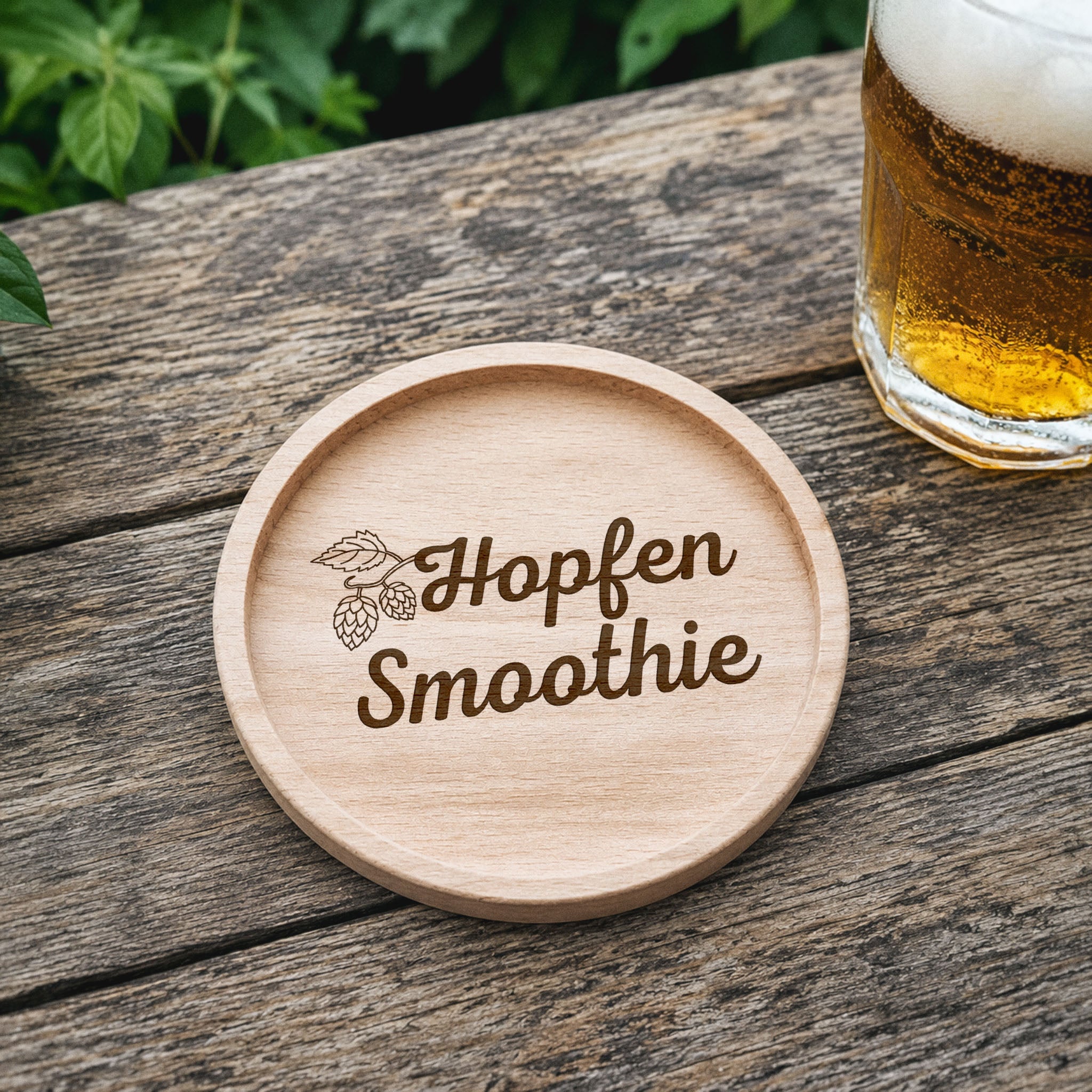 Glasuntersetzer Holz - Hopfen Smoothie - Abenteuernah